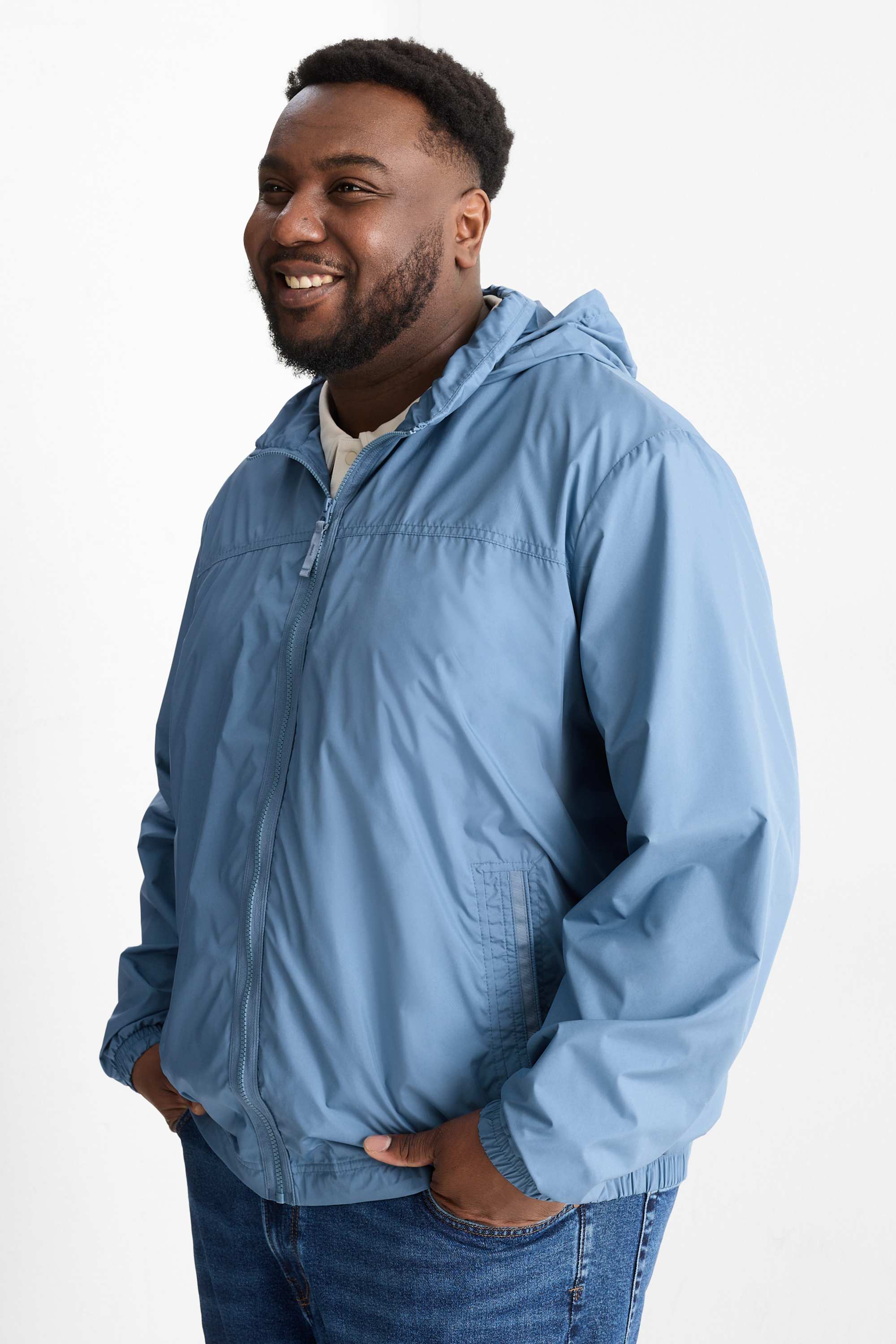 Bomber jacket with hood - water-repellent light blue