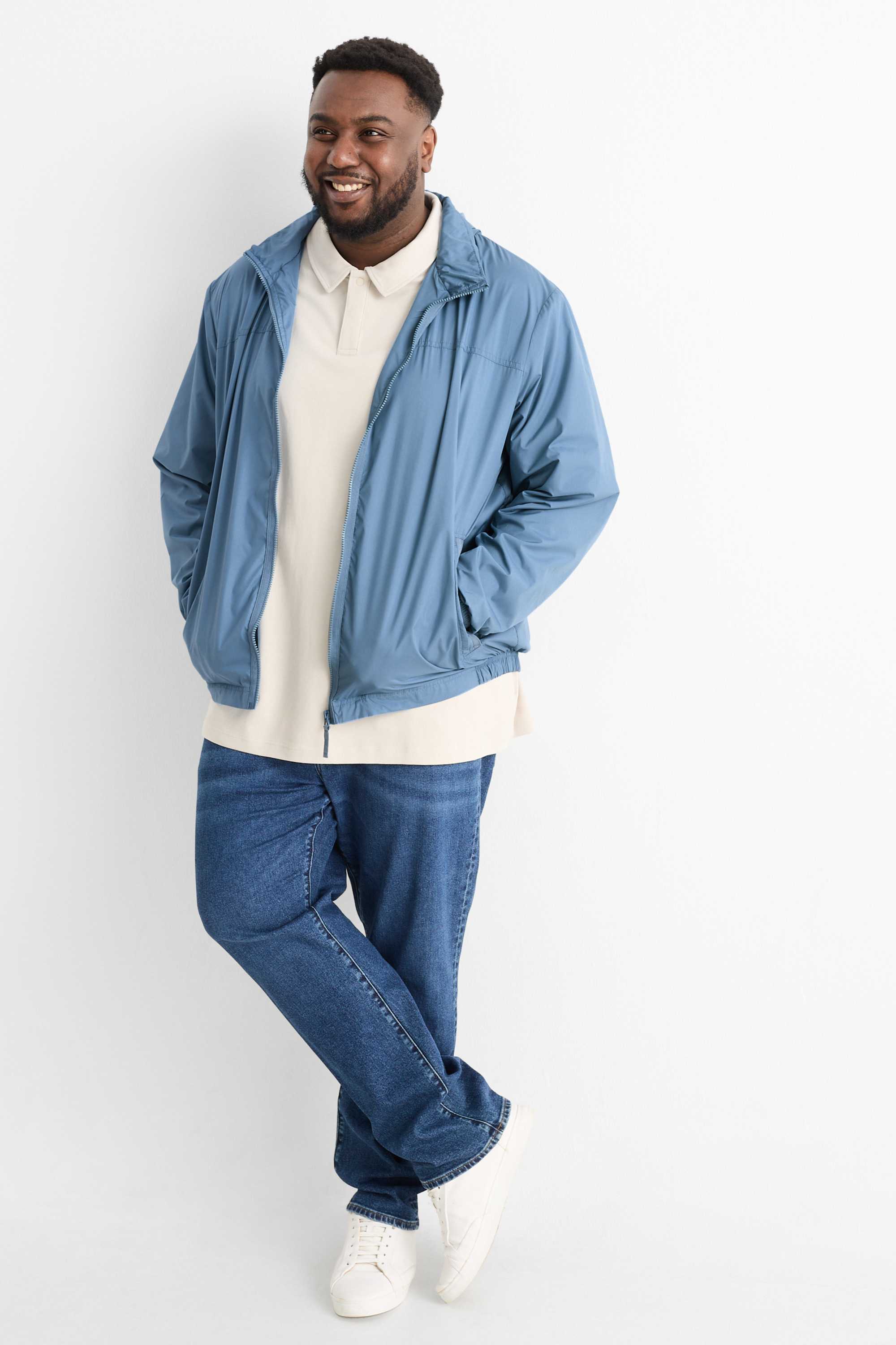 Bomber jacket with hood - water-repellent light blue