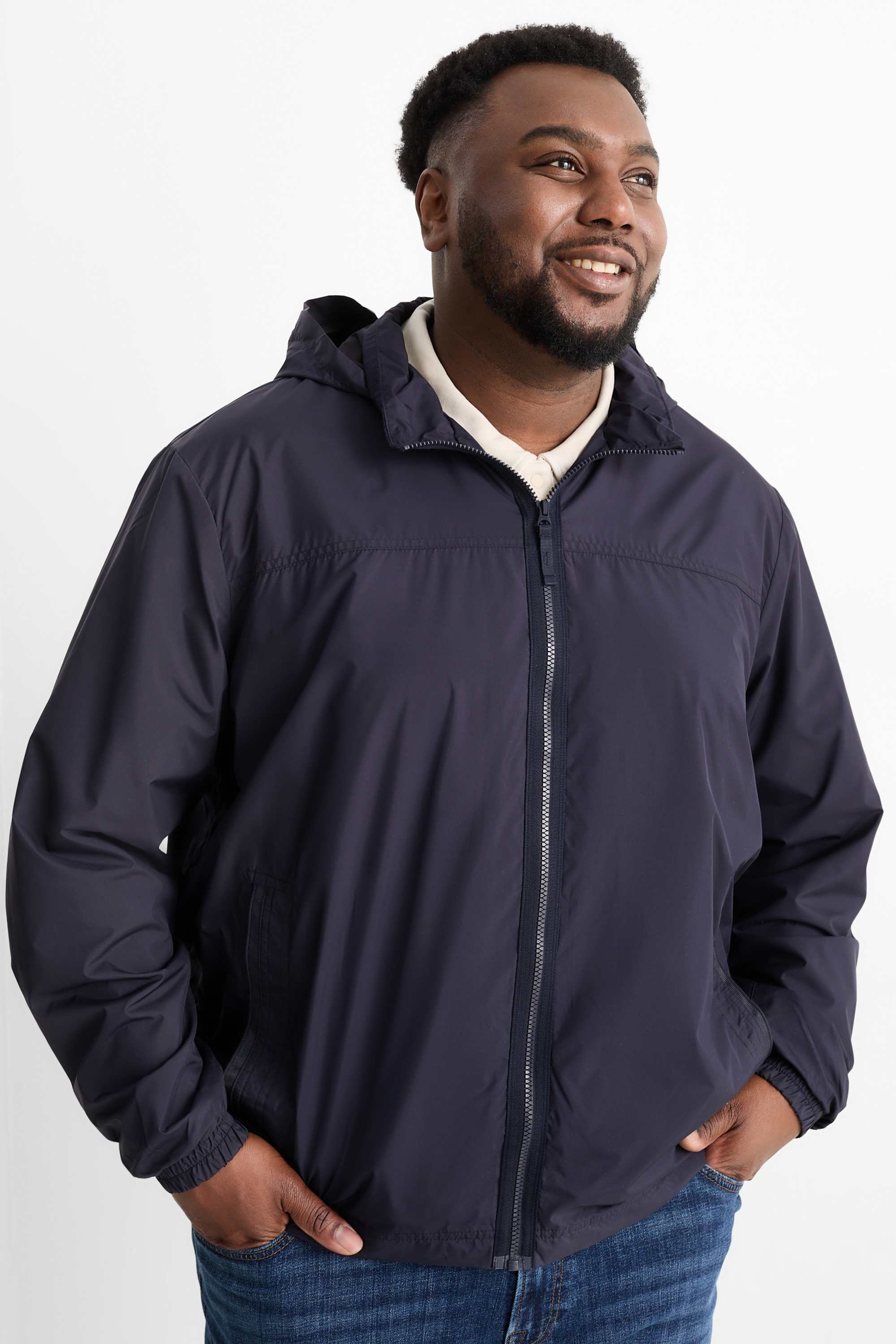 Bomber jacket with hood - water-repellent dark blue