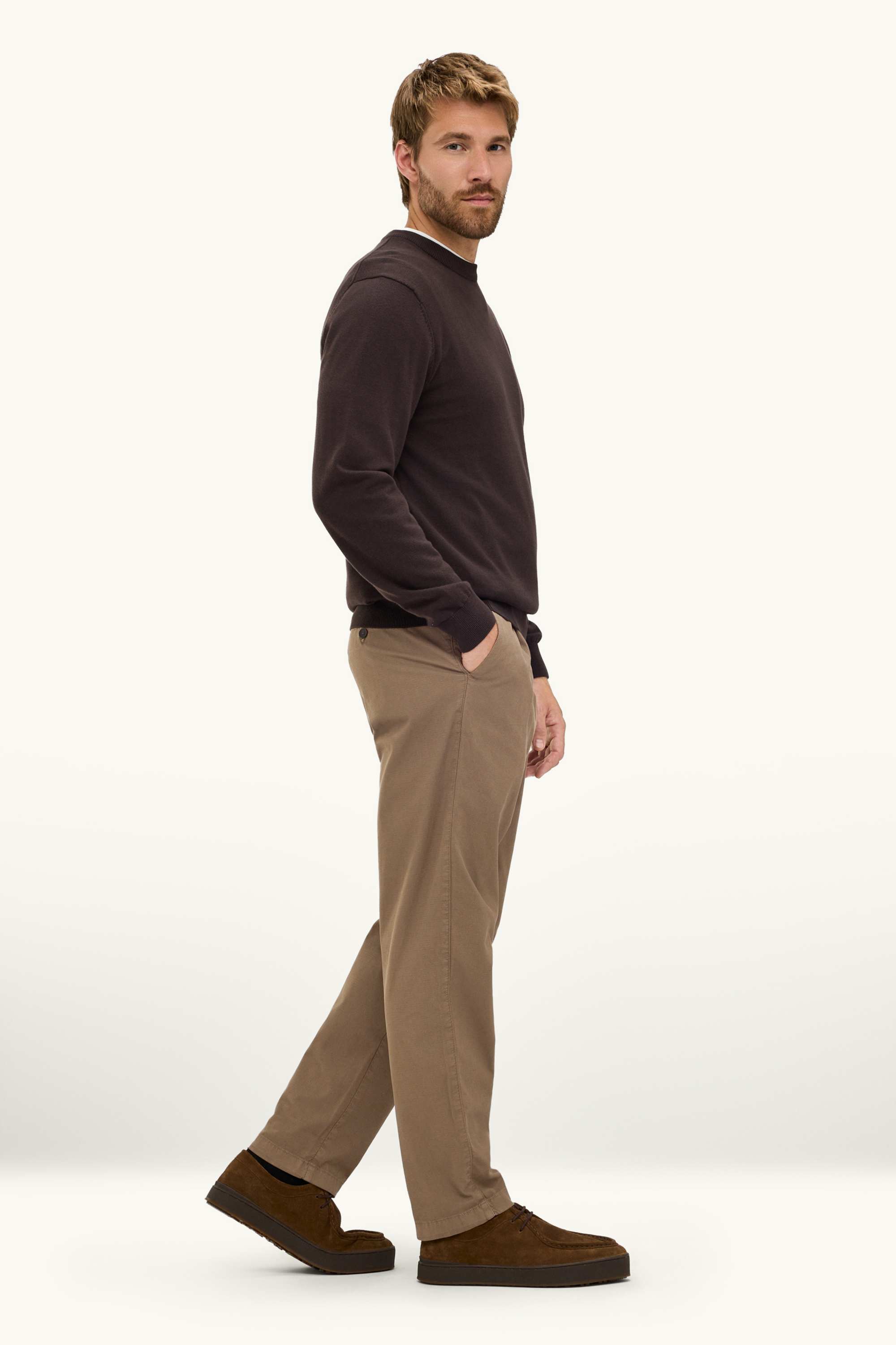 Chinos - tapered fit - textured light brown