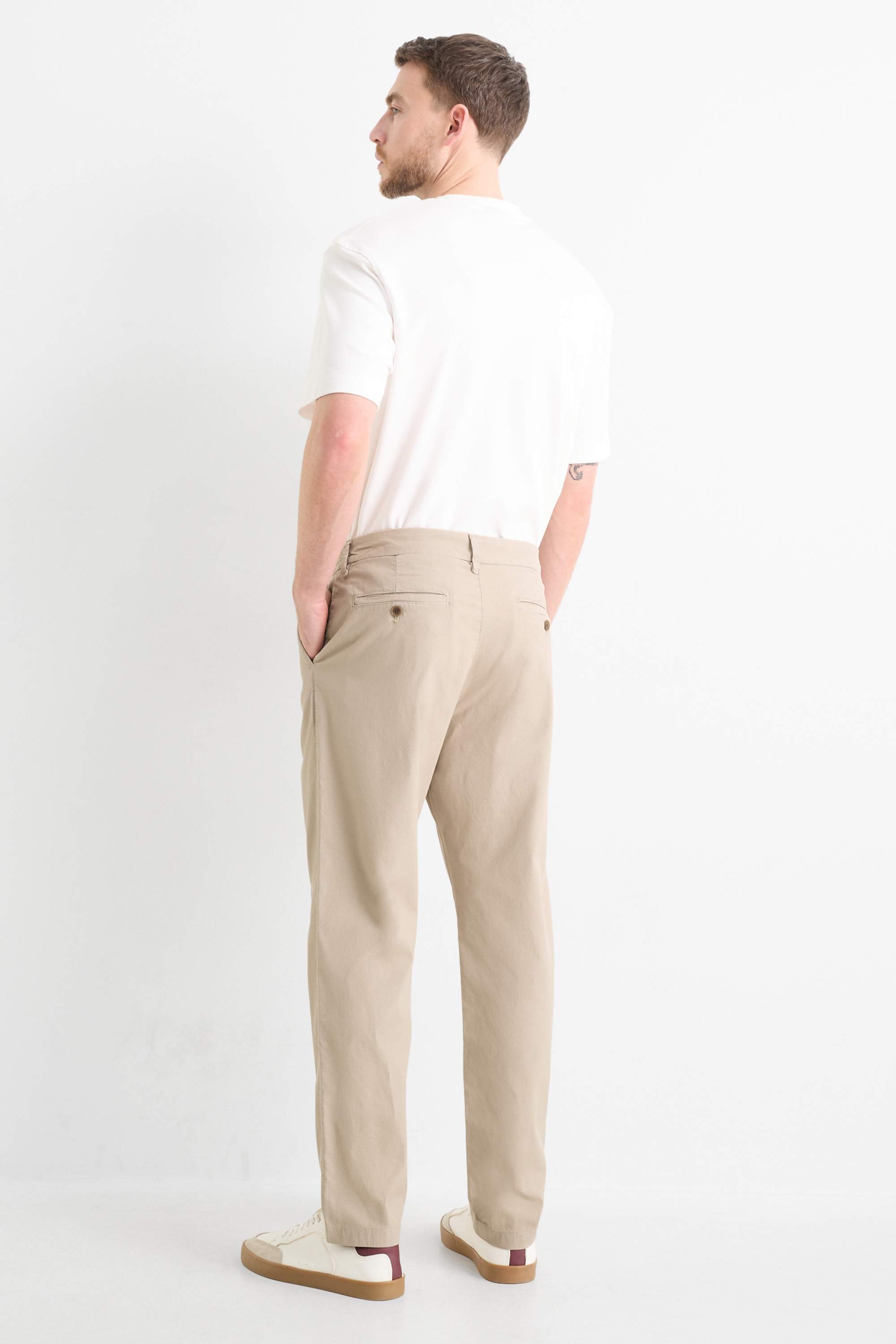 Chinos - tapered fit - textured light beige