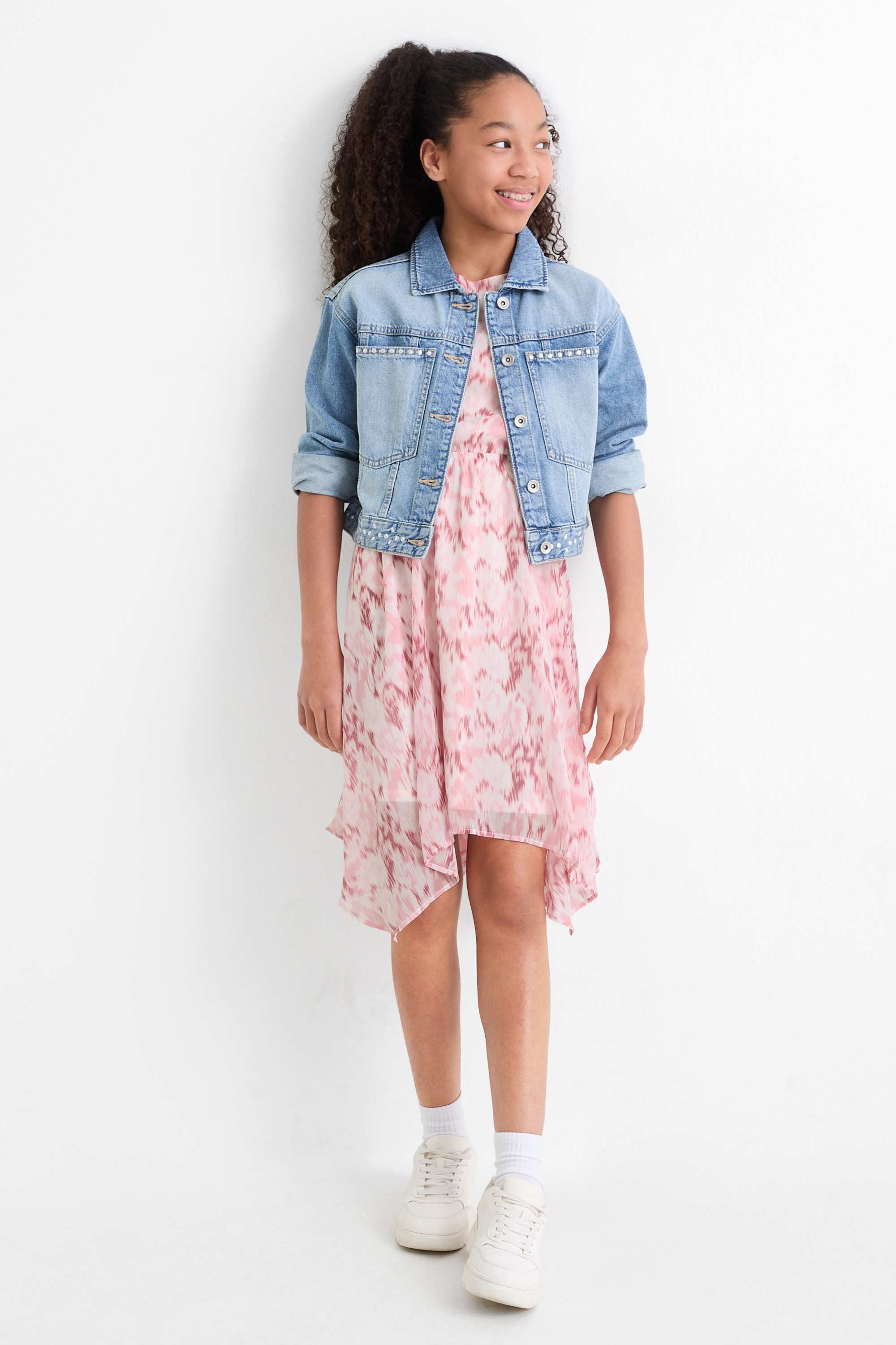 Dress - patterned white / rose