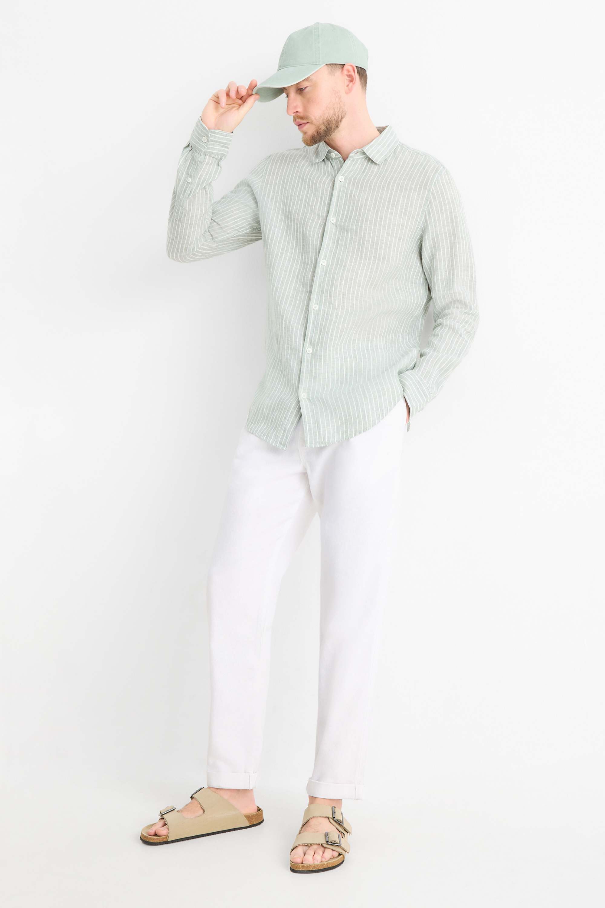 Chinos - tapered fit - linen blend white