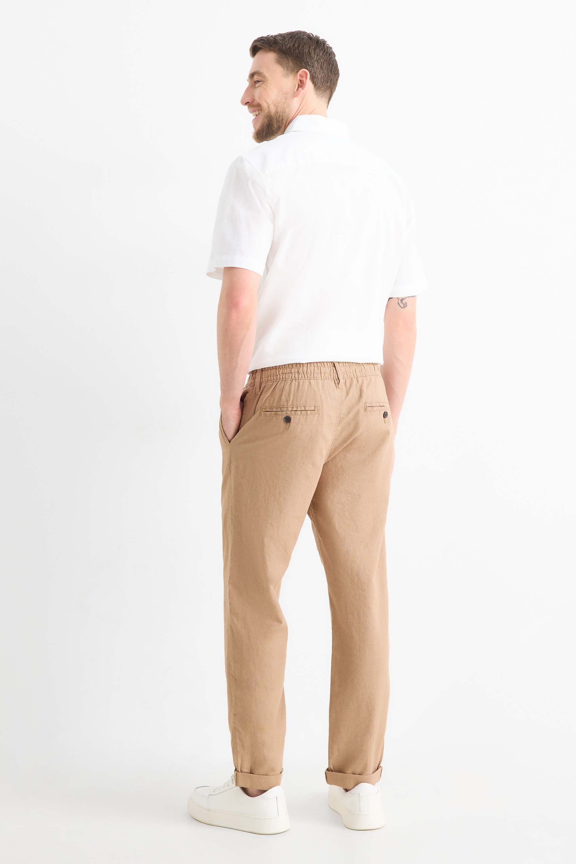 Chinos - tapered fit - linen blend beige