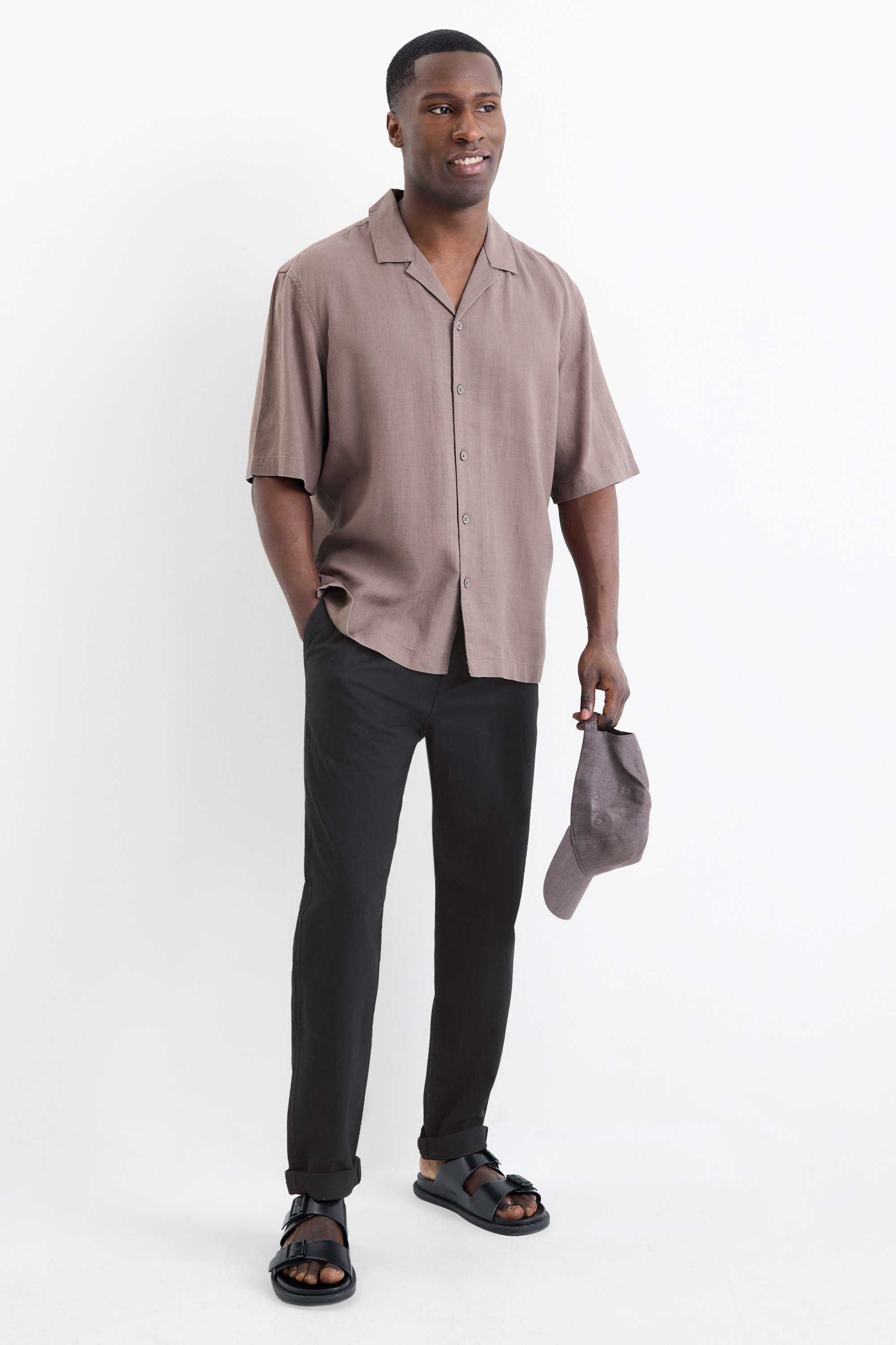 Chinos - tapered fit - linen blend black