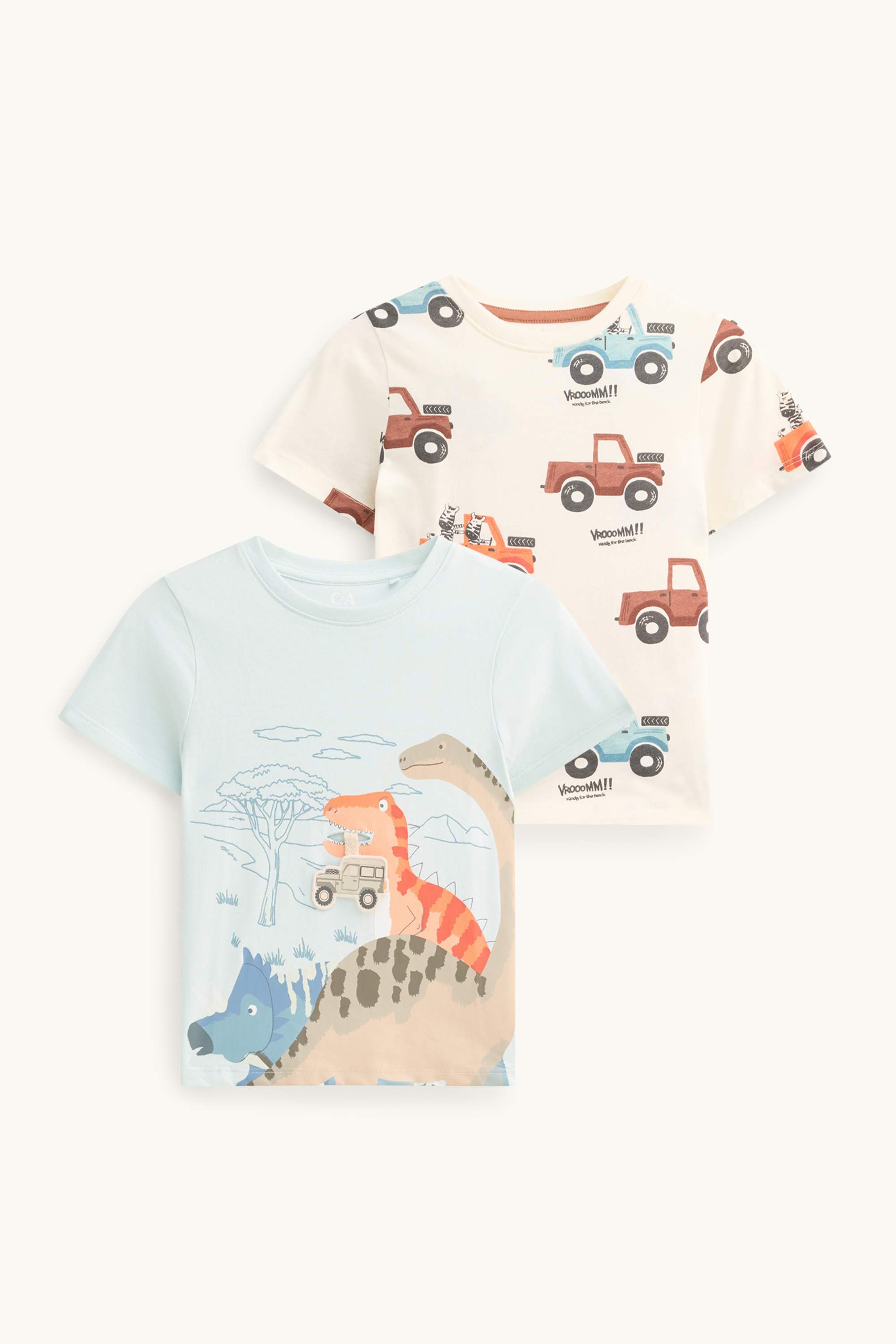 Multipack of 2 - dino and car - short sleeve T-shirt light blue
