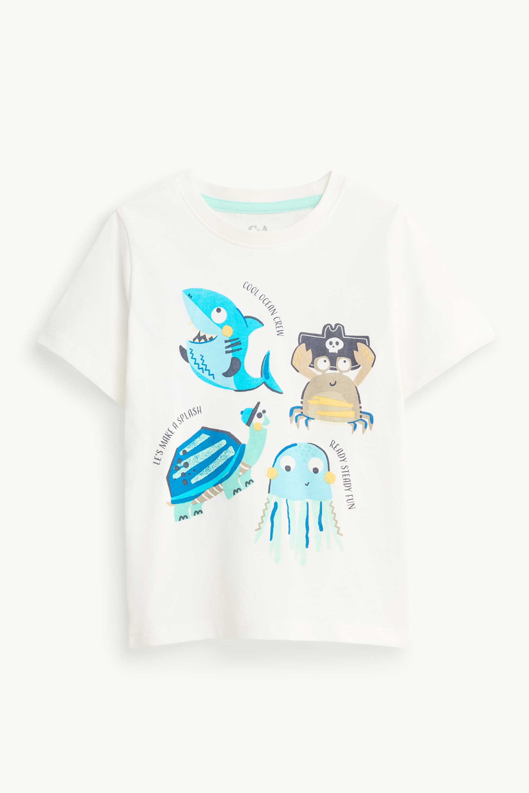 Marine animals - set - short sleeve T-shirt and sweat shorts - 2 piece white / turquoise