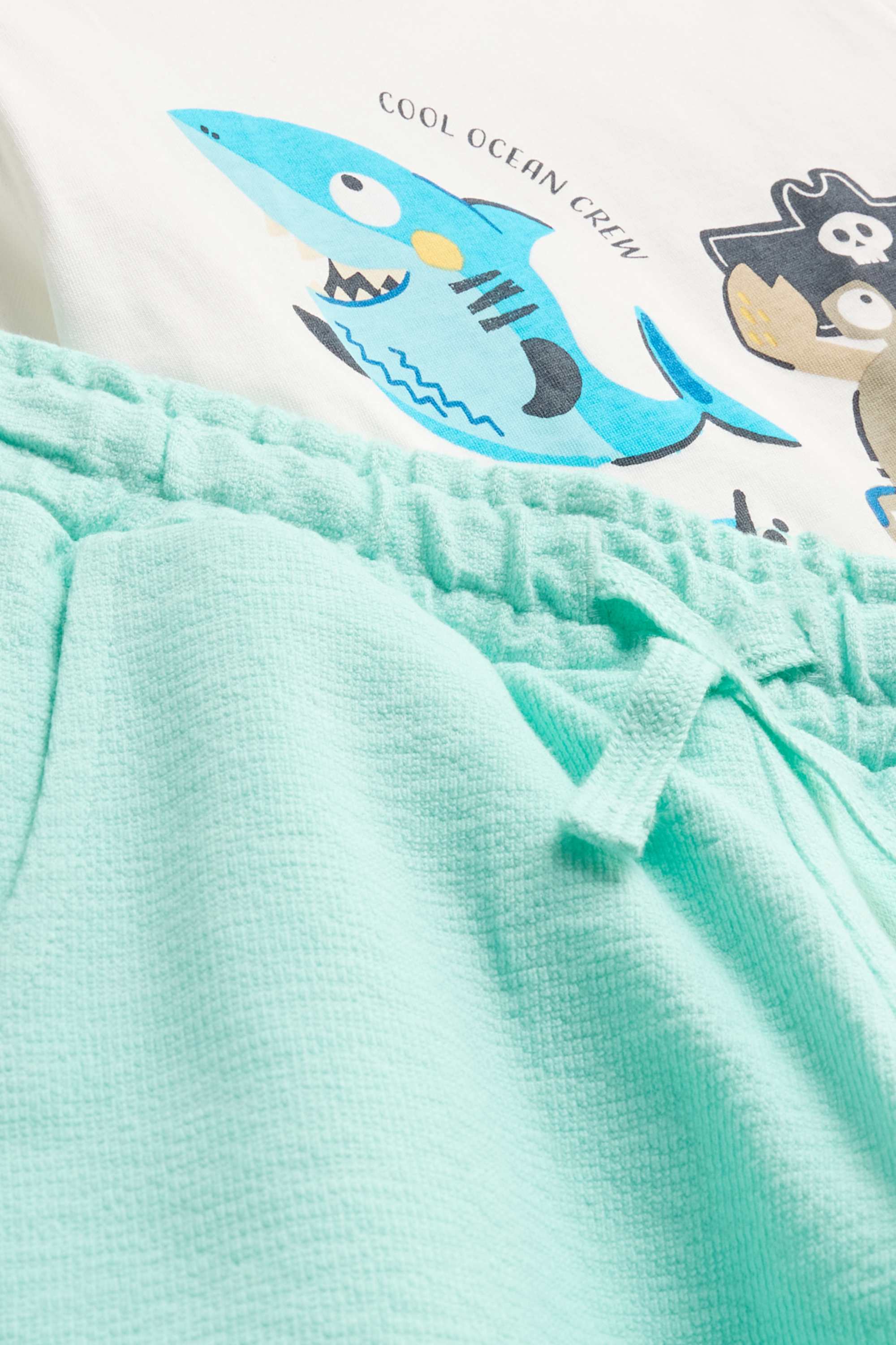 Marine animals - set - short sleeve T-shirt and sweat shorts - 2 piece white / turquoise