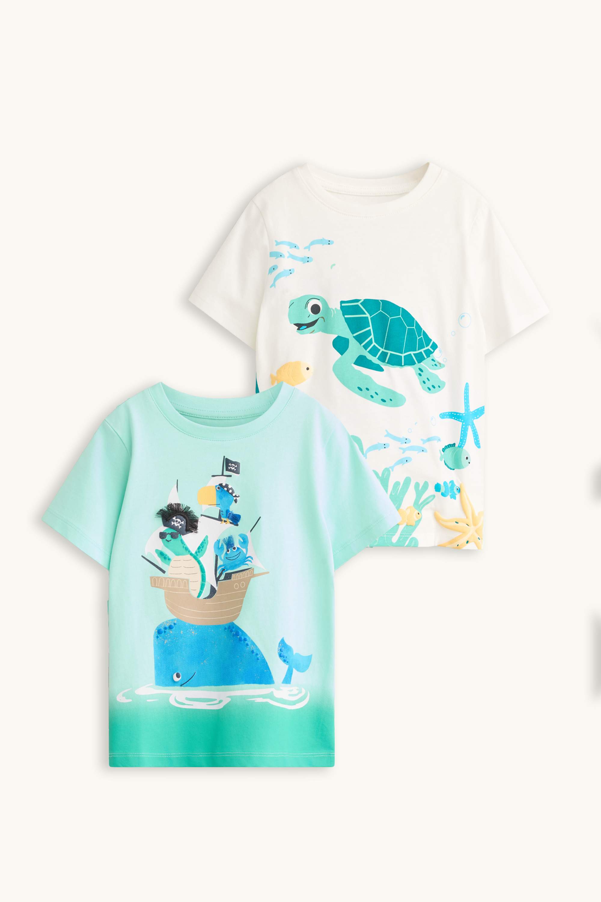 Multipack of 2 - sea creatures - short sleeve T-shirt white / turquoise