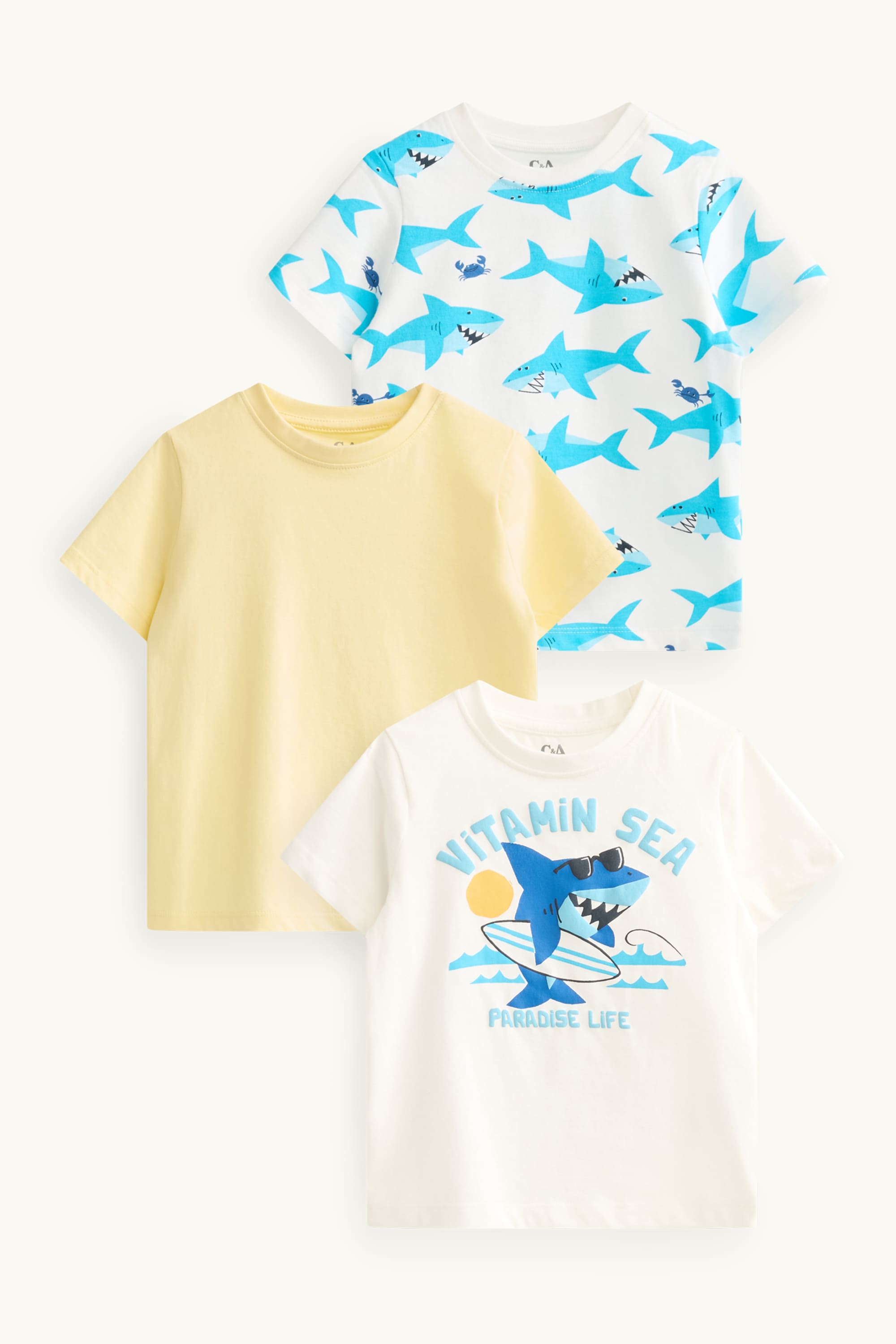 Multipack of 3 - shark - short sleeve T-shirt white / yellow