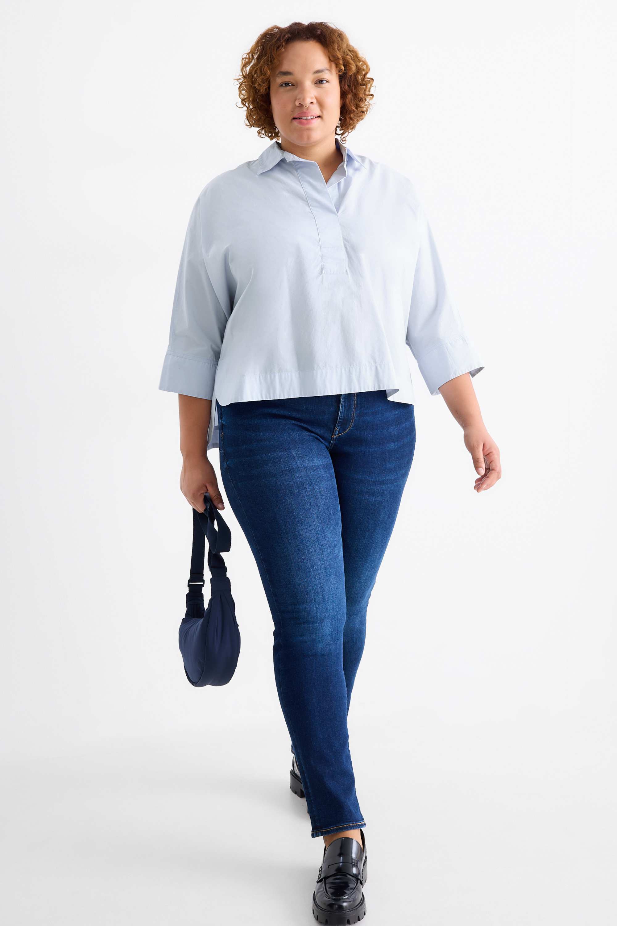 V-neck blouse light blue