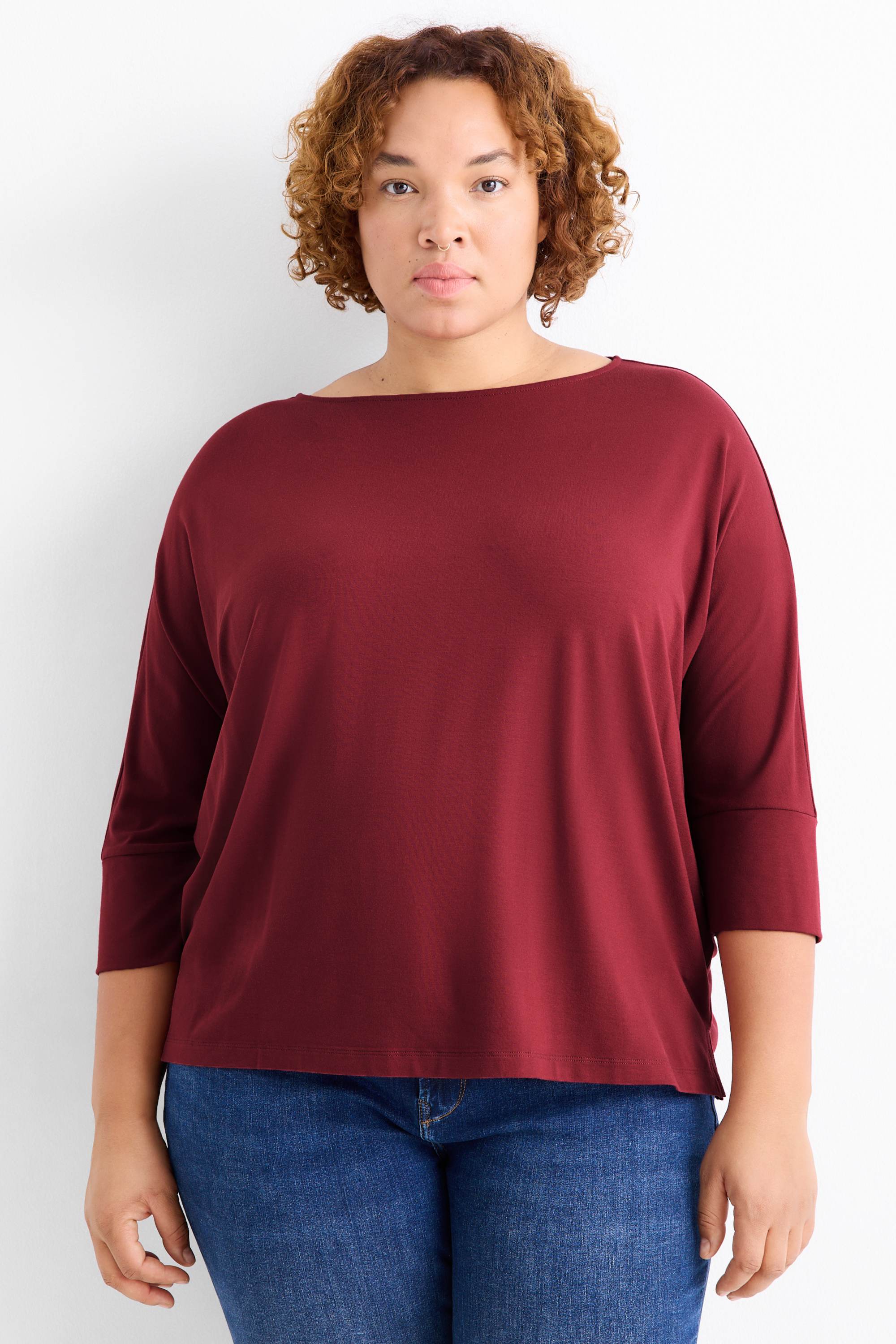 Long sleeve top - regular fit dark red