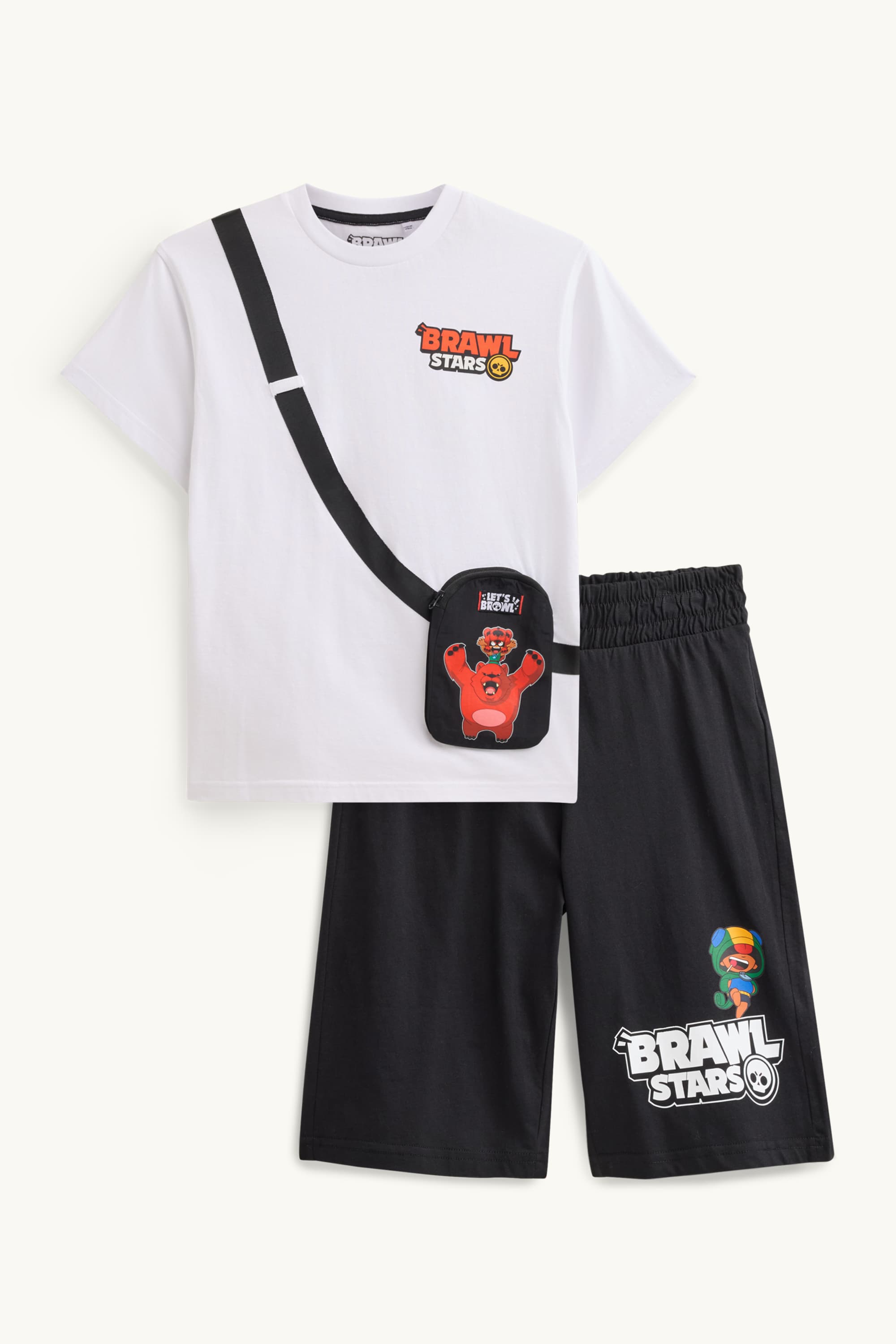 Brawl Stars - set - short sleeve T-shirt and sweat shorts - 2 piece black / white