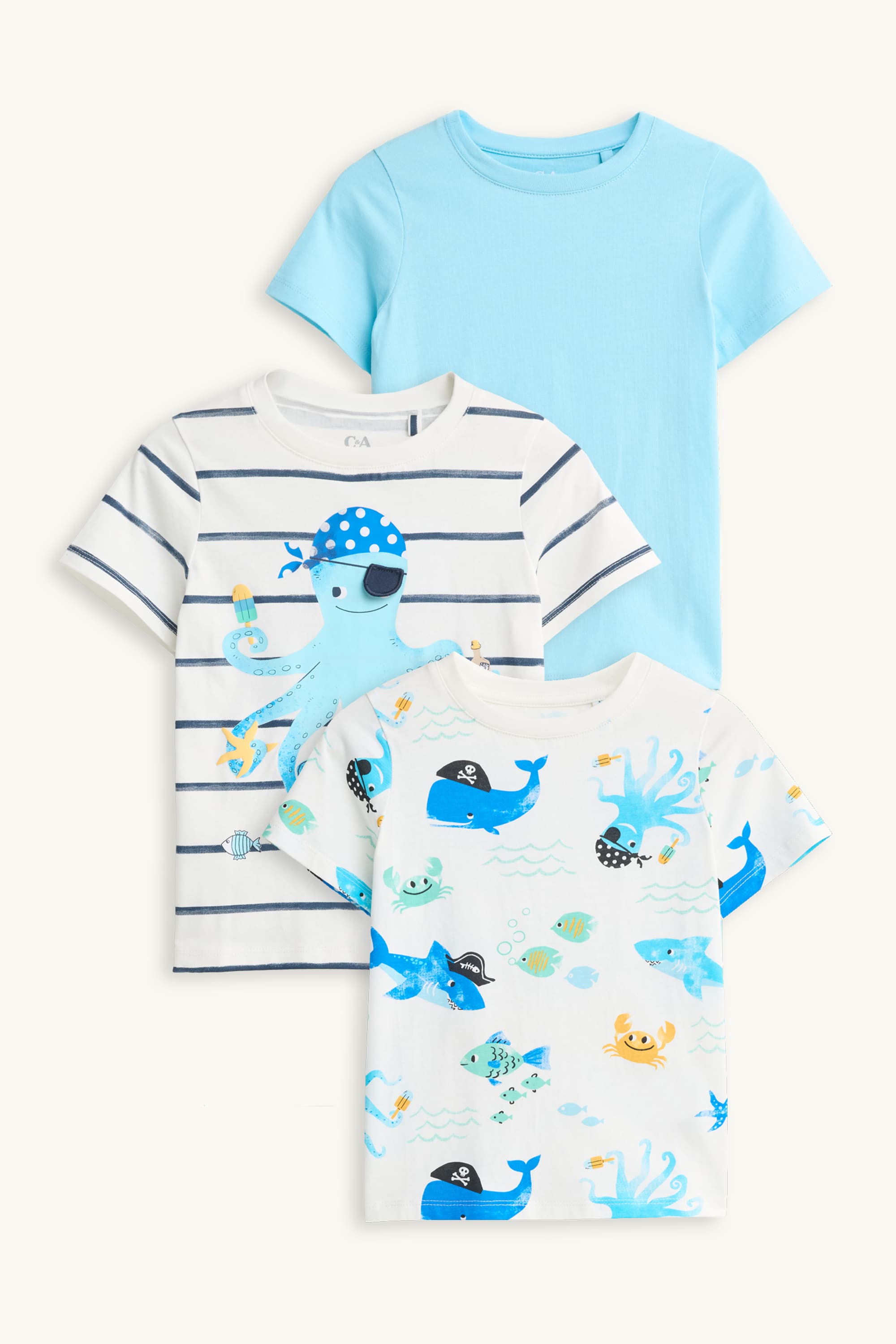Multipack of 3 - marine animals - short sleeve T-shirt white / blue