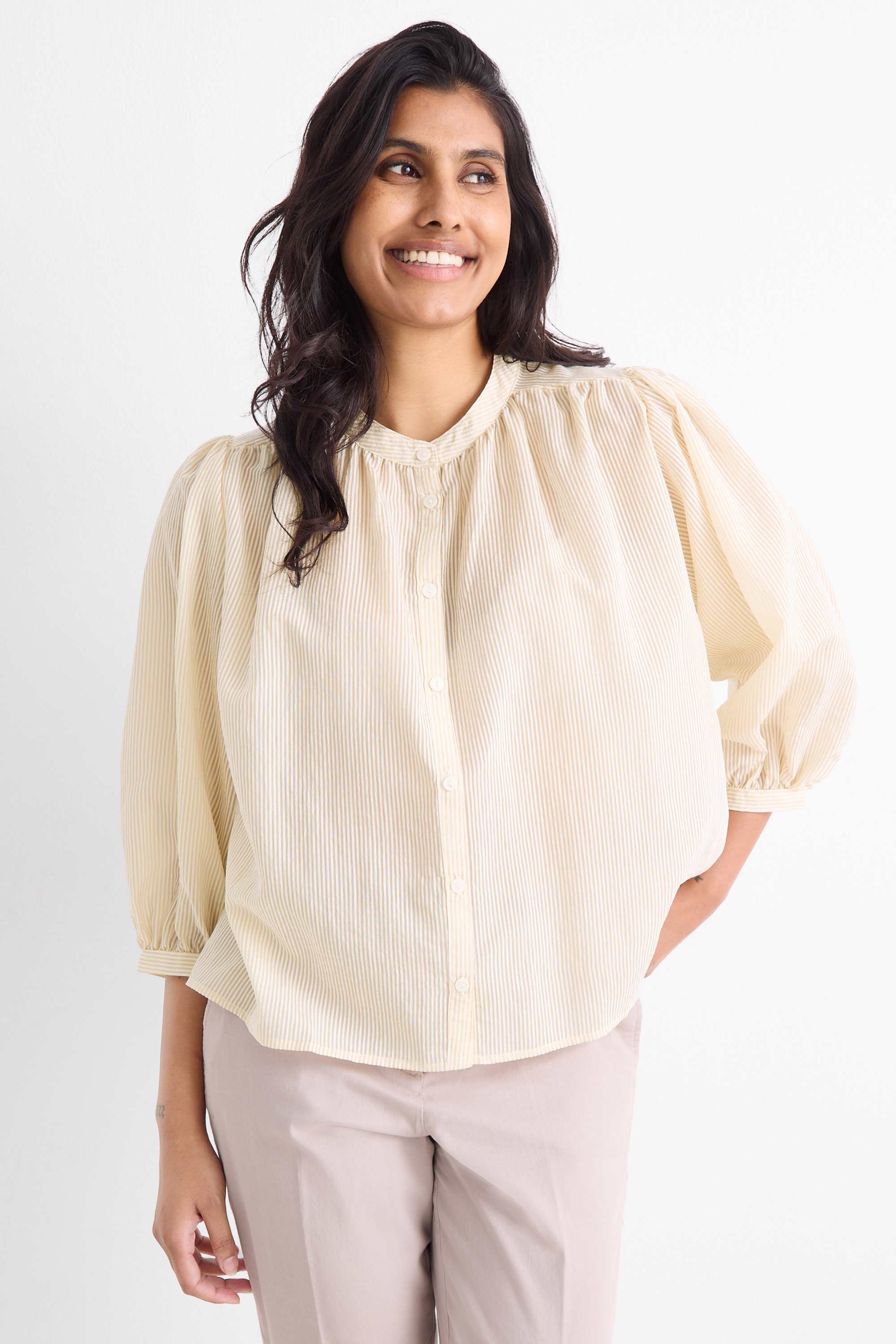 Blouse - striped beige