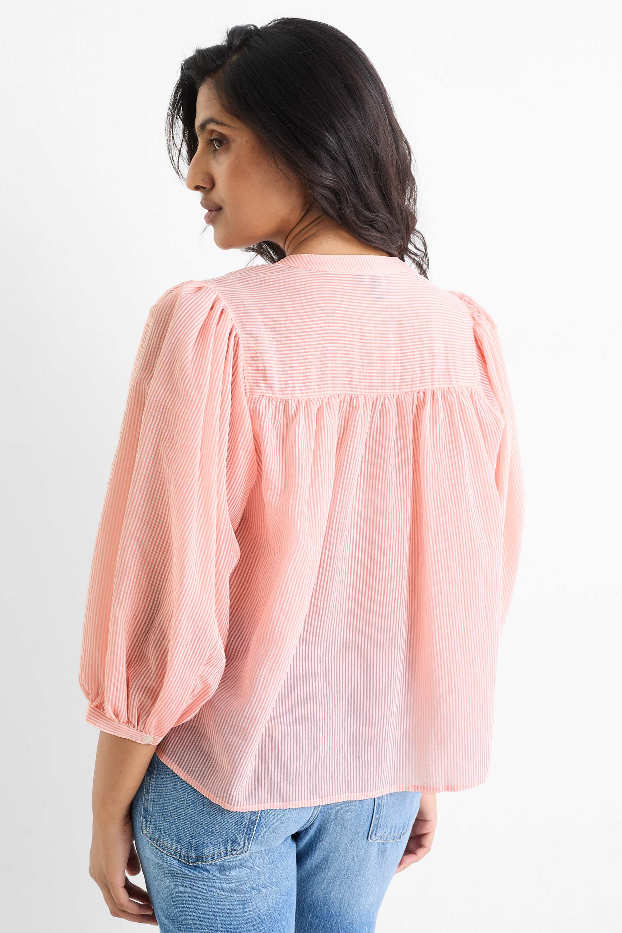 Blouse - striped coral