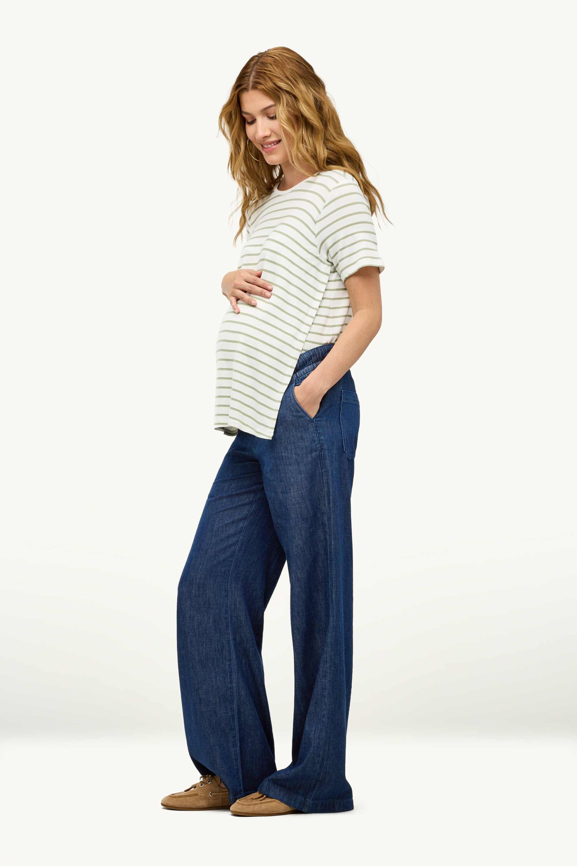 Maternity trousers - wide leg - denim look denim-dark blue