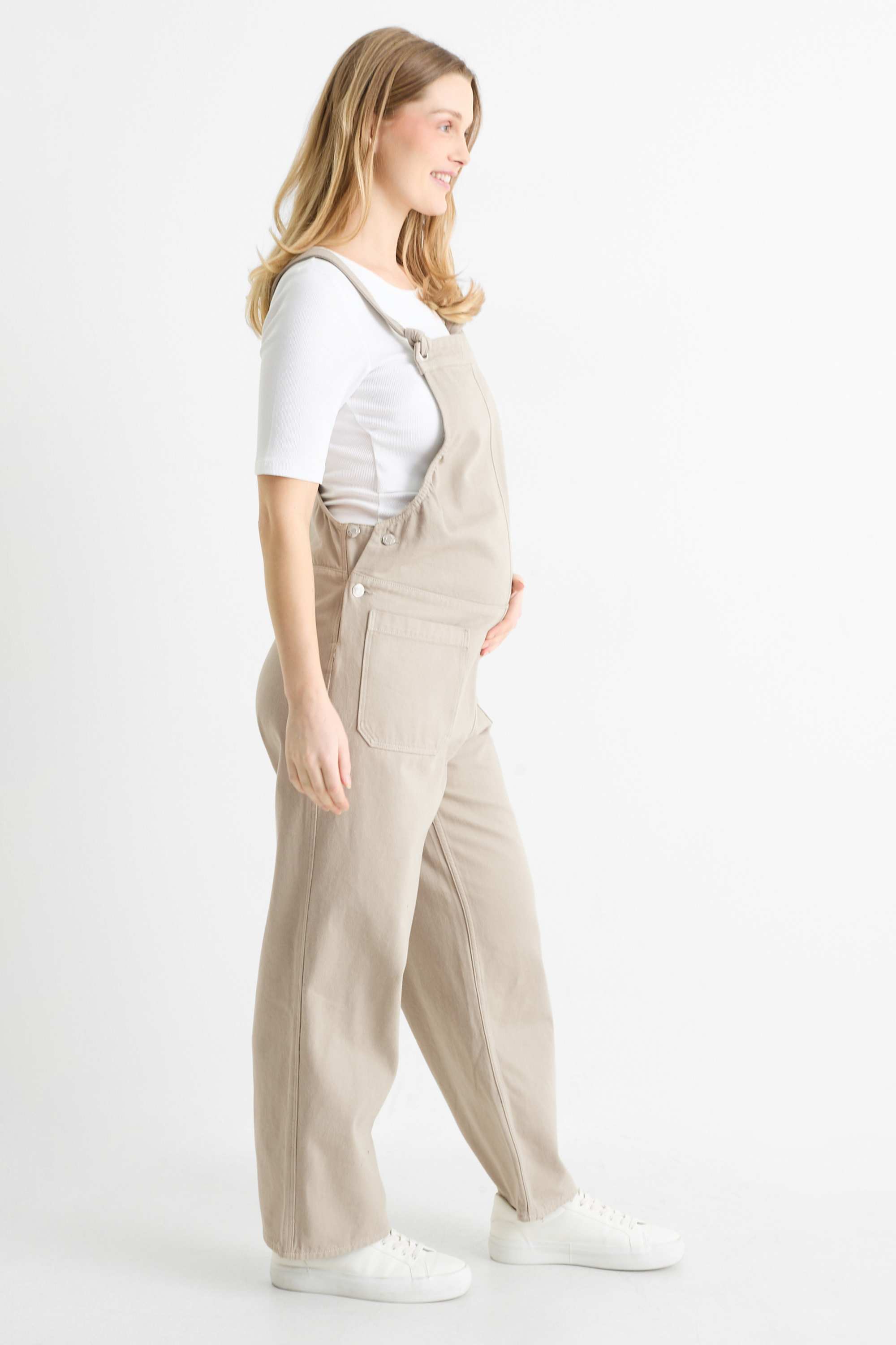 Denim maternity dungarees beige
