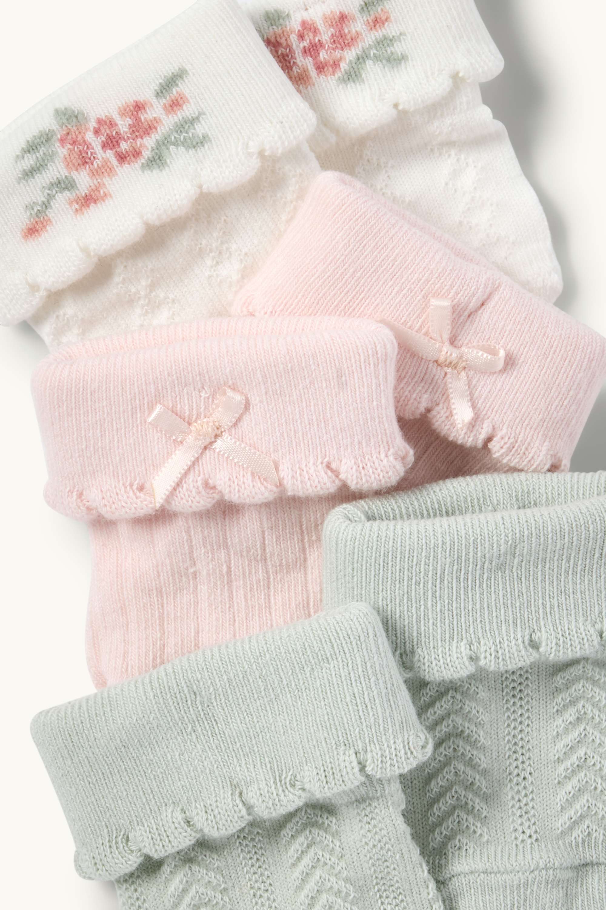 Multipack of 3 - flowers - newborn socks with motif white