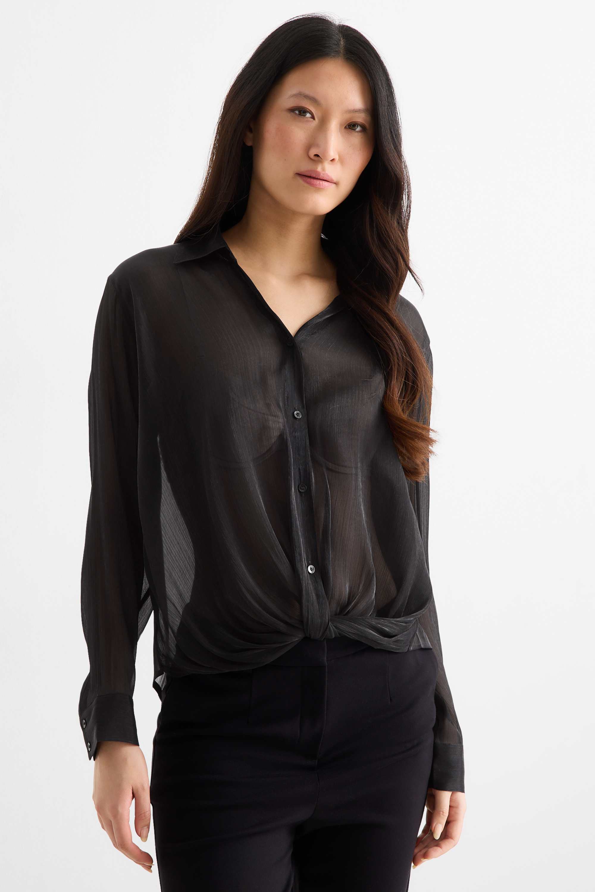 Blouse with knot detail - shiny black