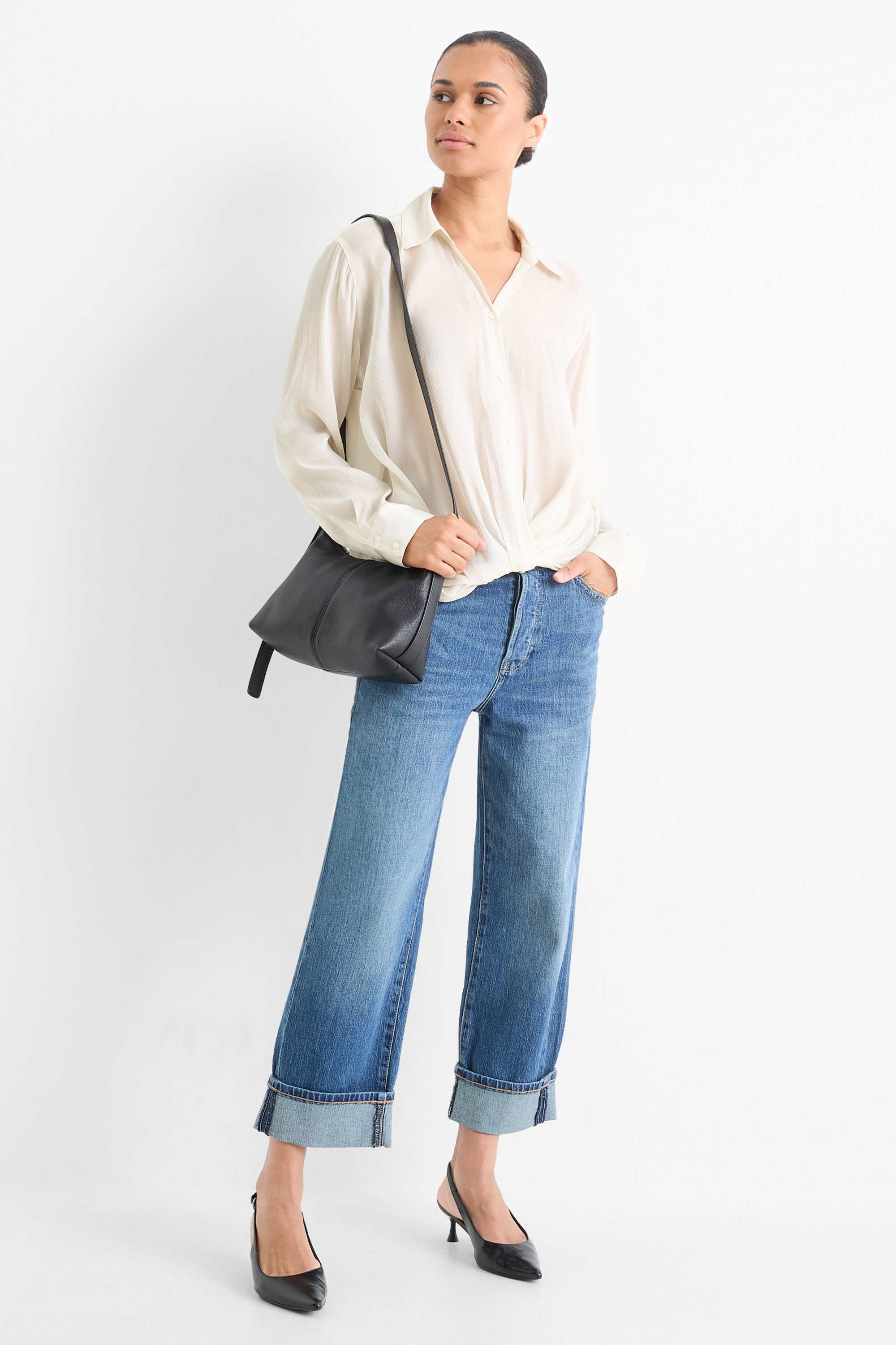 Blouse with knot detail - shiny cremewhite