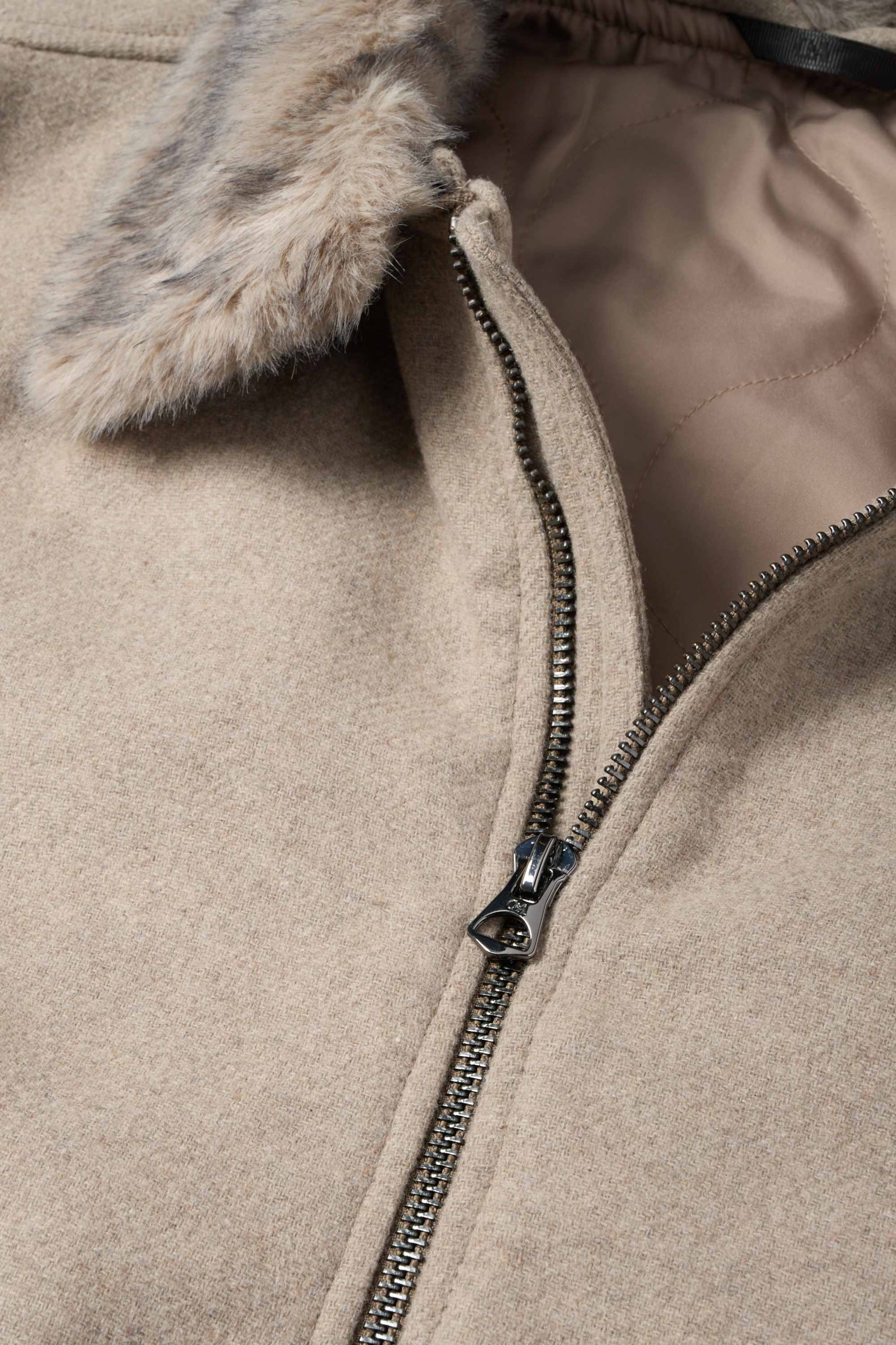Jacket with faux fur trim beige