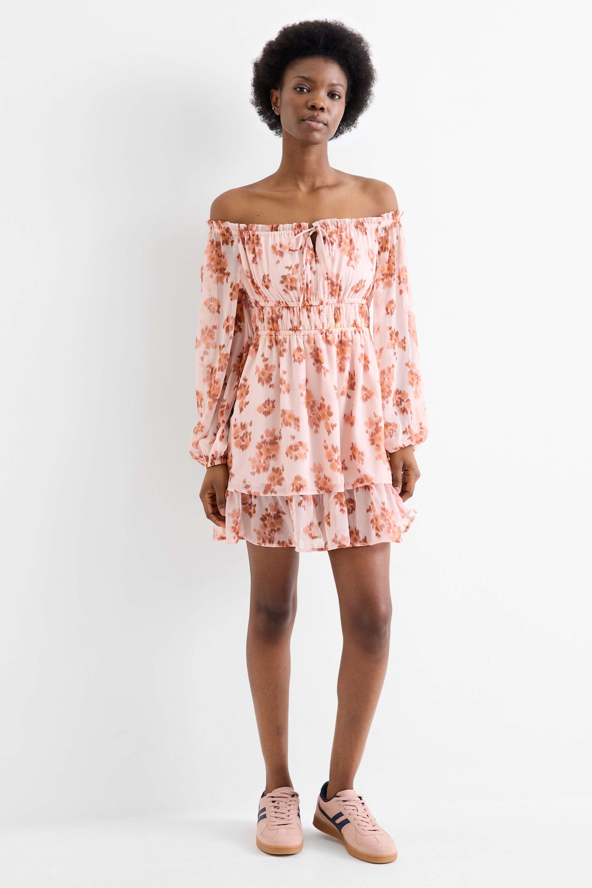 Empire dress - floral - textured dark rose