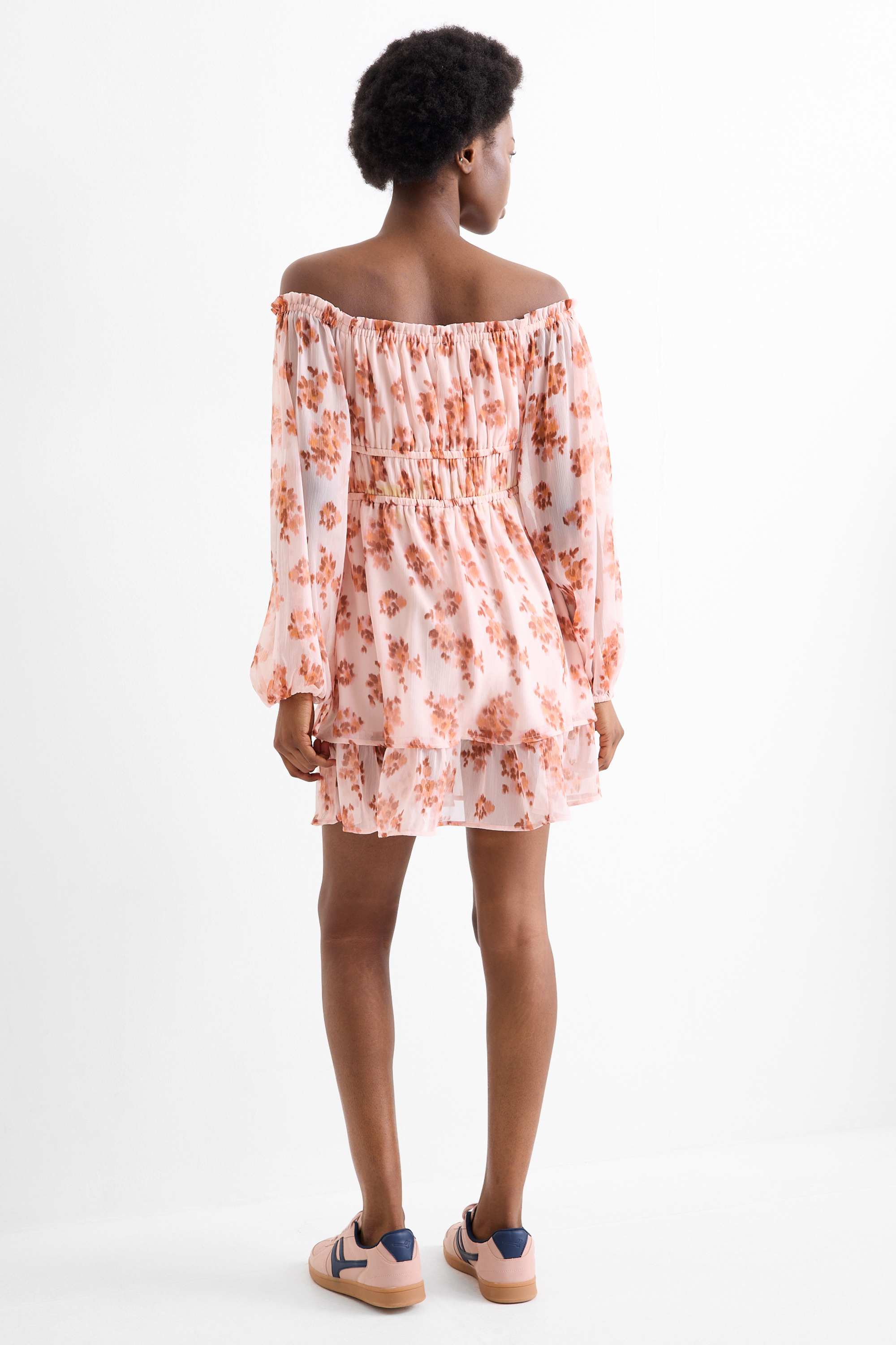 Empire dress - floral - textured dark rose