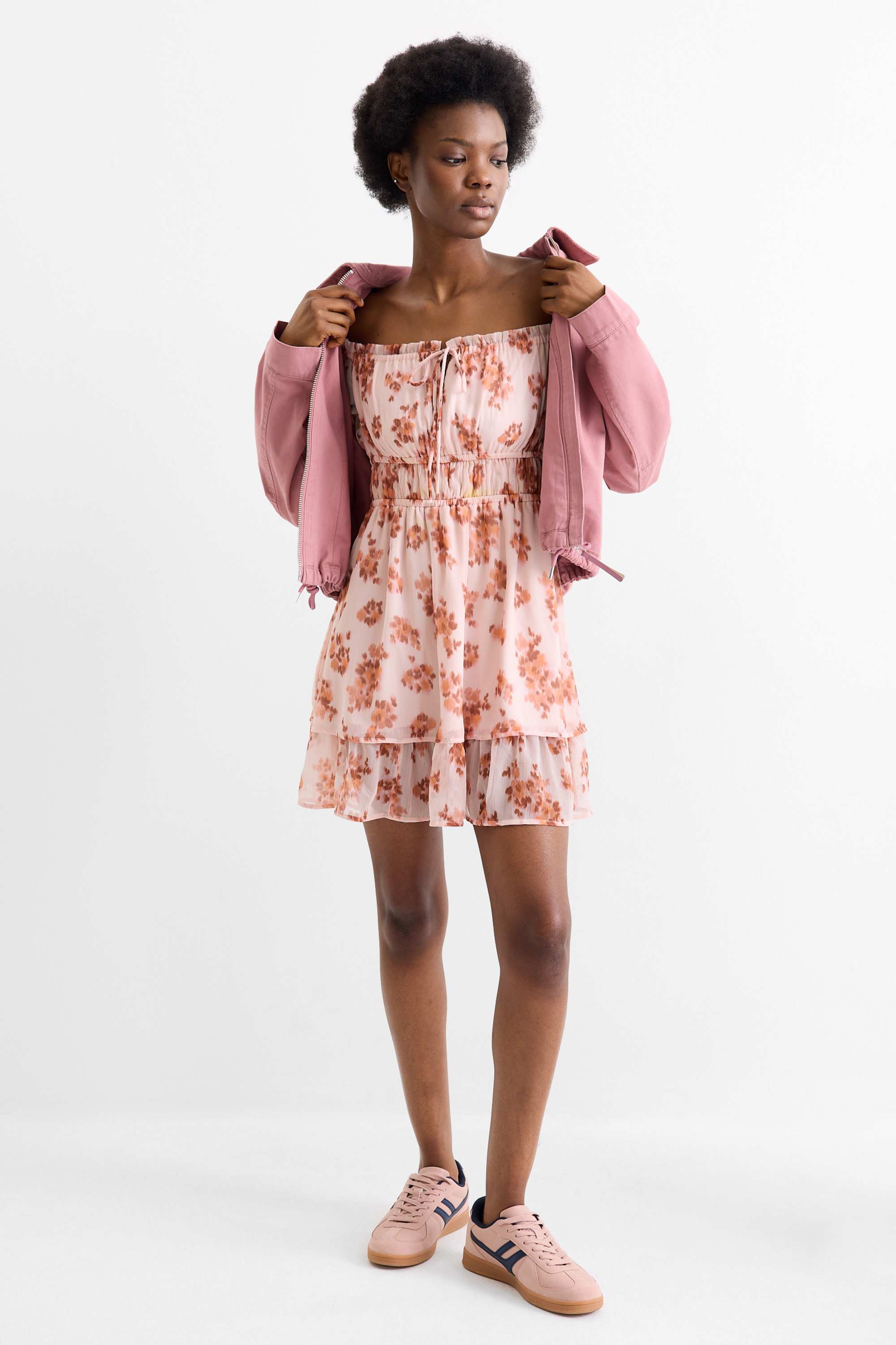 Empire dress - floral - textured dark rose