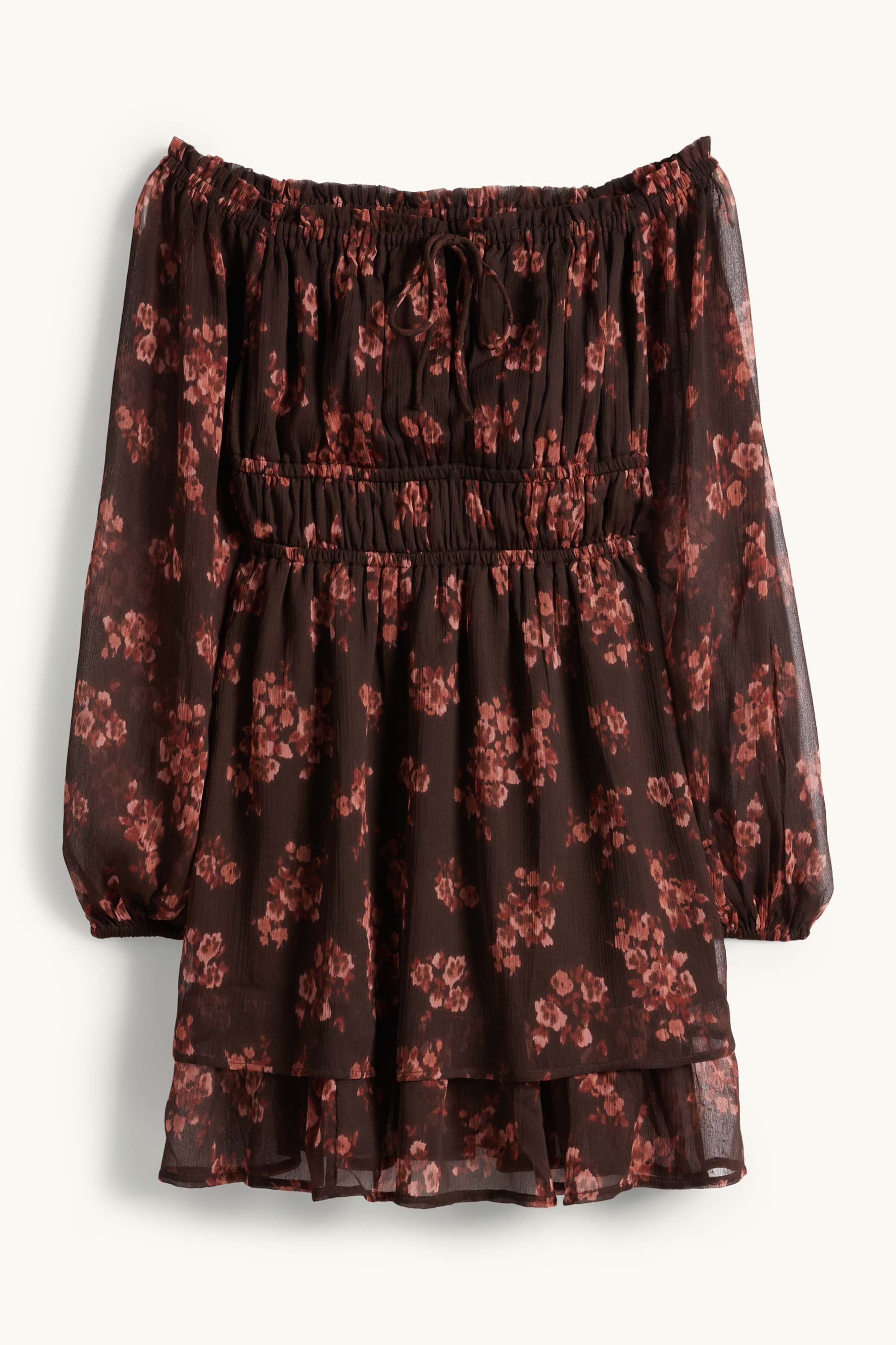 Empire dress - floral - textured dark brown