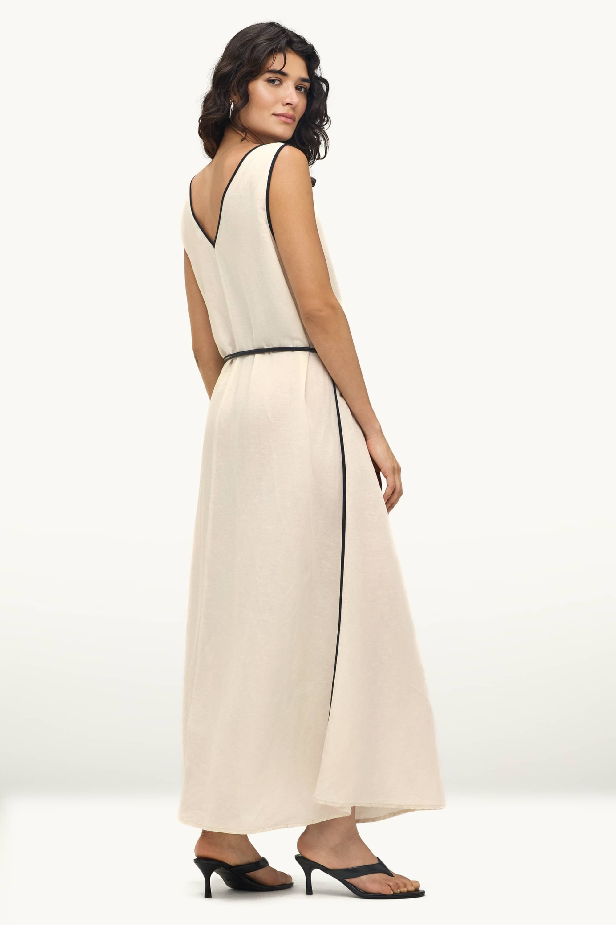 V-neck A-line dress white