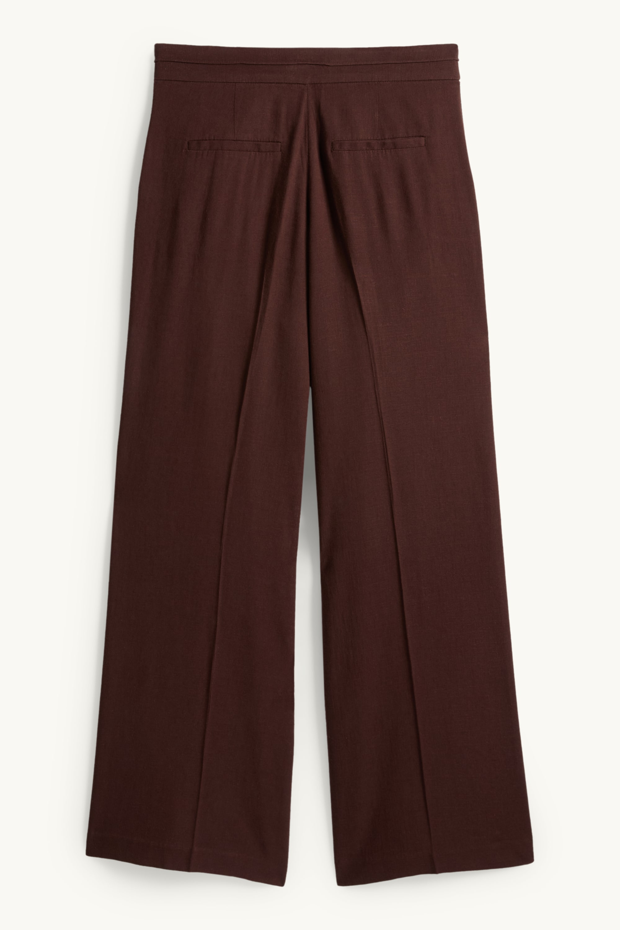 Cloth trousers with linen content - mid-rise waist - loose fit dark brown