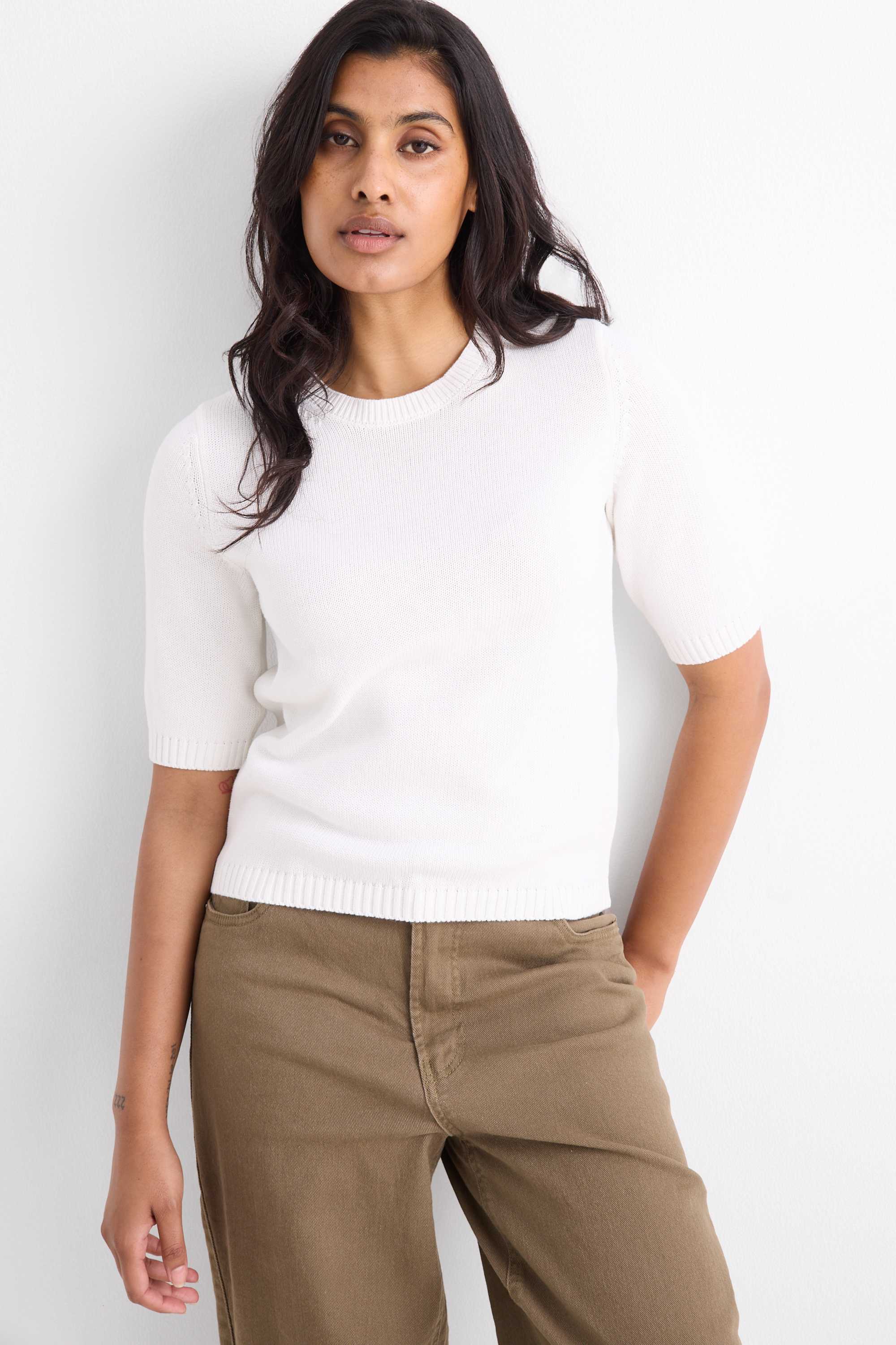 Knitted jumper - short sleeve white