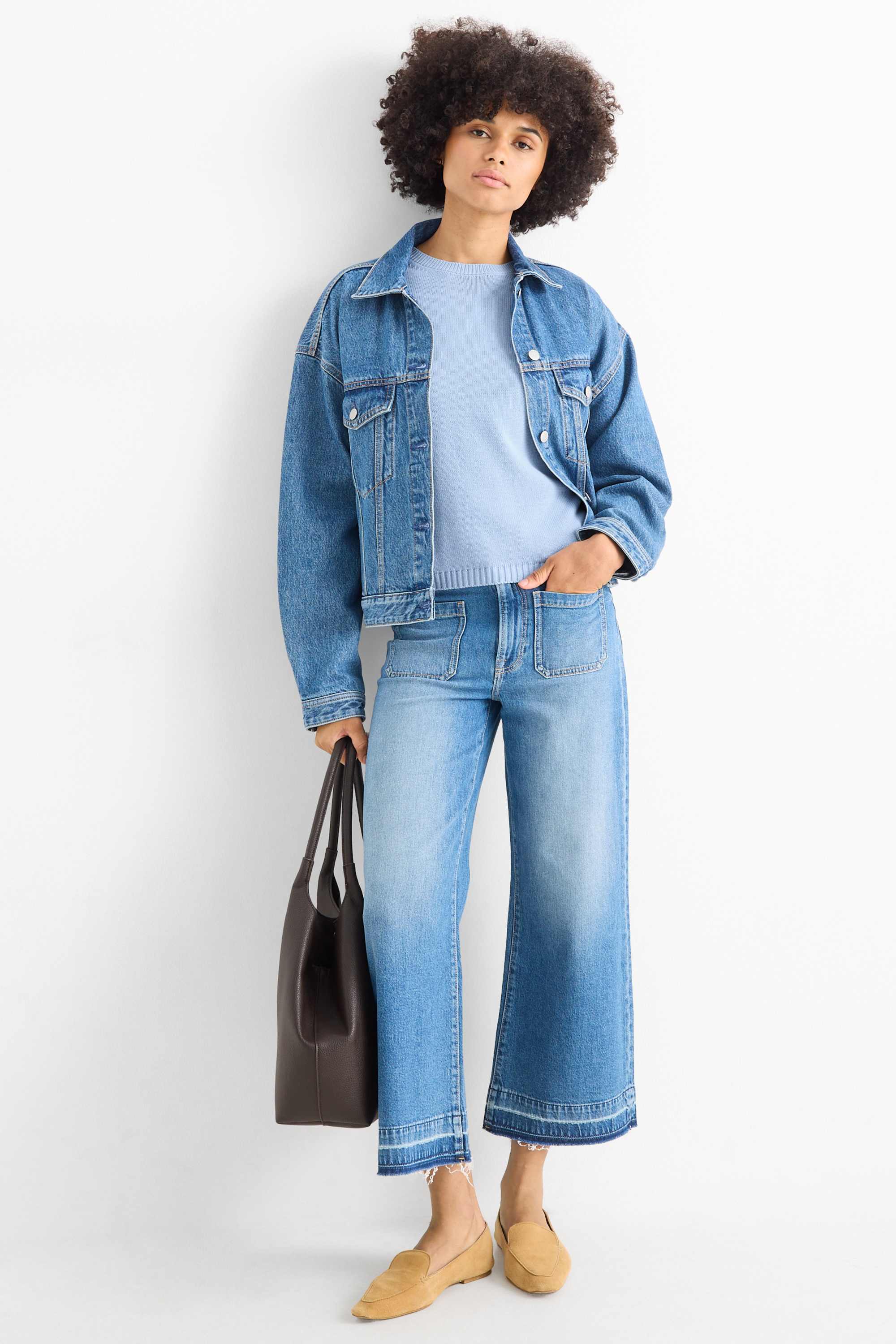 Knitted jumper - short sleeve light blue