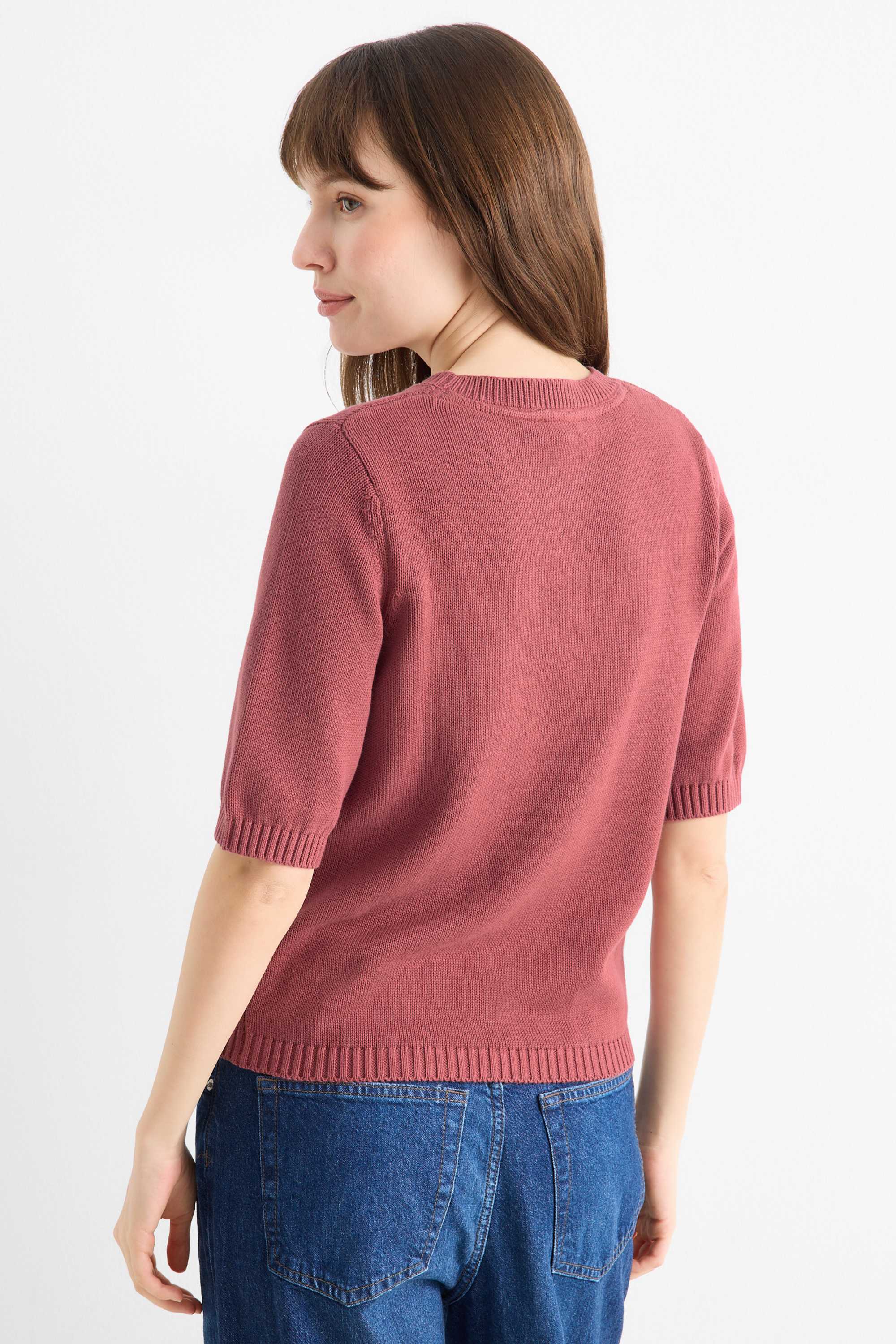 Knitted jumper - short sleeve bordeaux