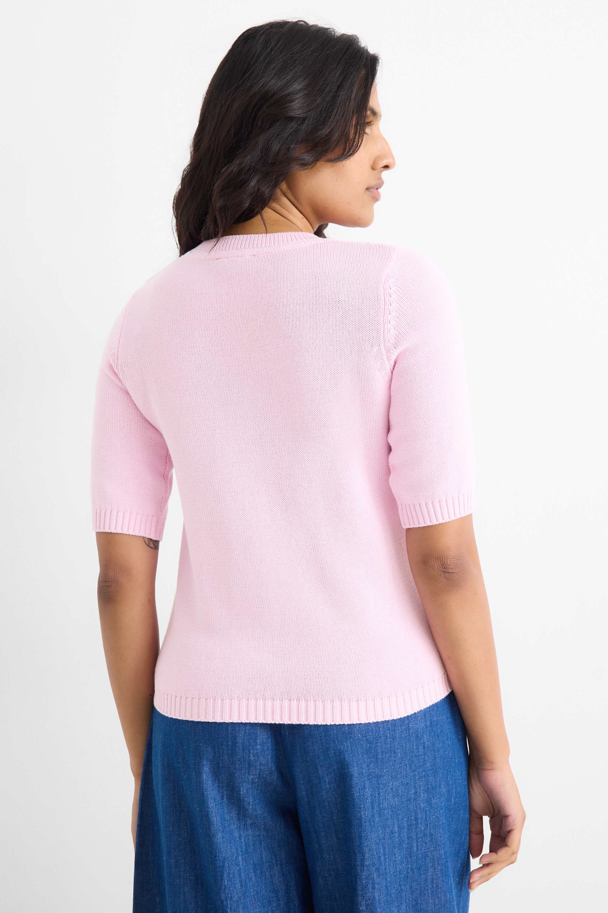 Knitted jumper - short sleeve rose