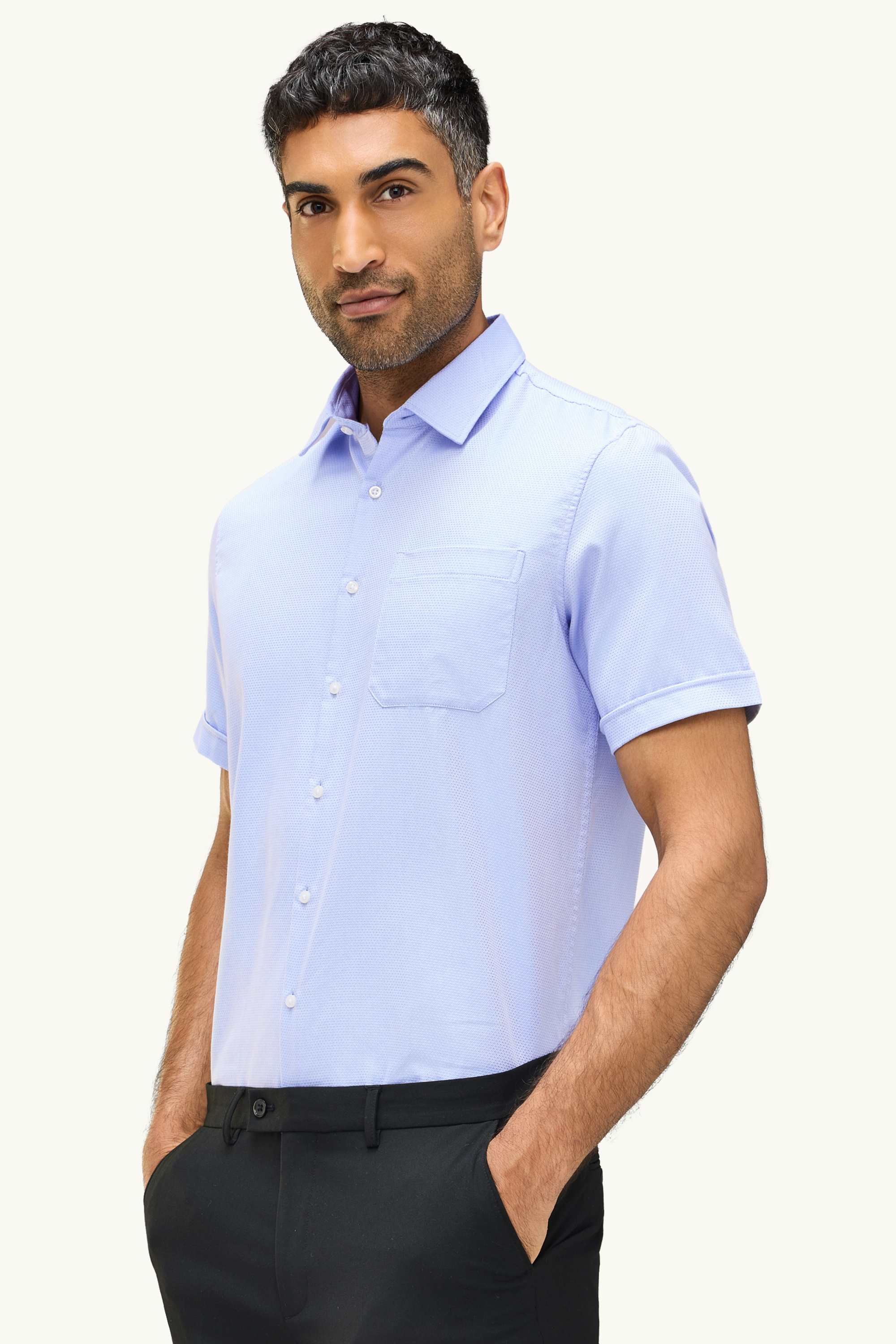 Business shirt - regular fit - kent collar - textured light blue