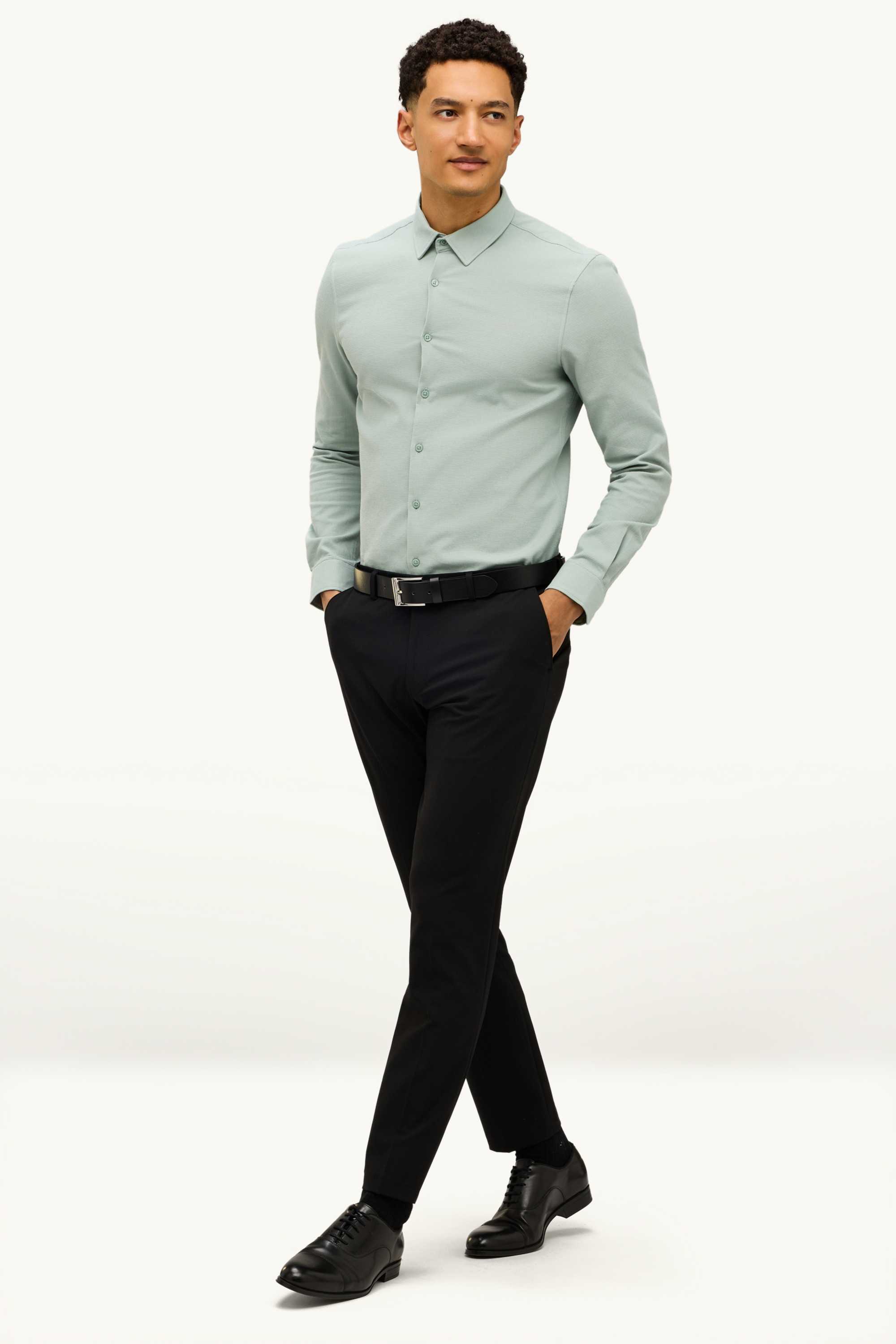 Business shirt - slim fit - kent collar - easy-iron - textured light green