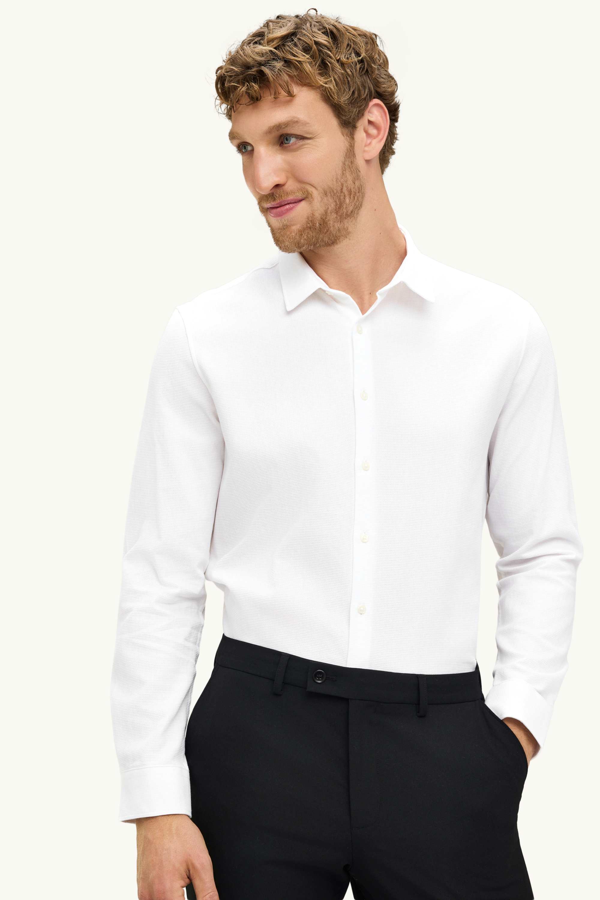 Business shirt - slim fit - kent collar - easy-iron - textured white