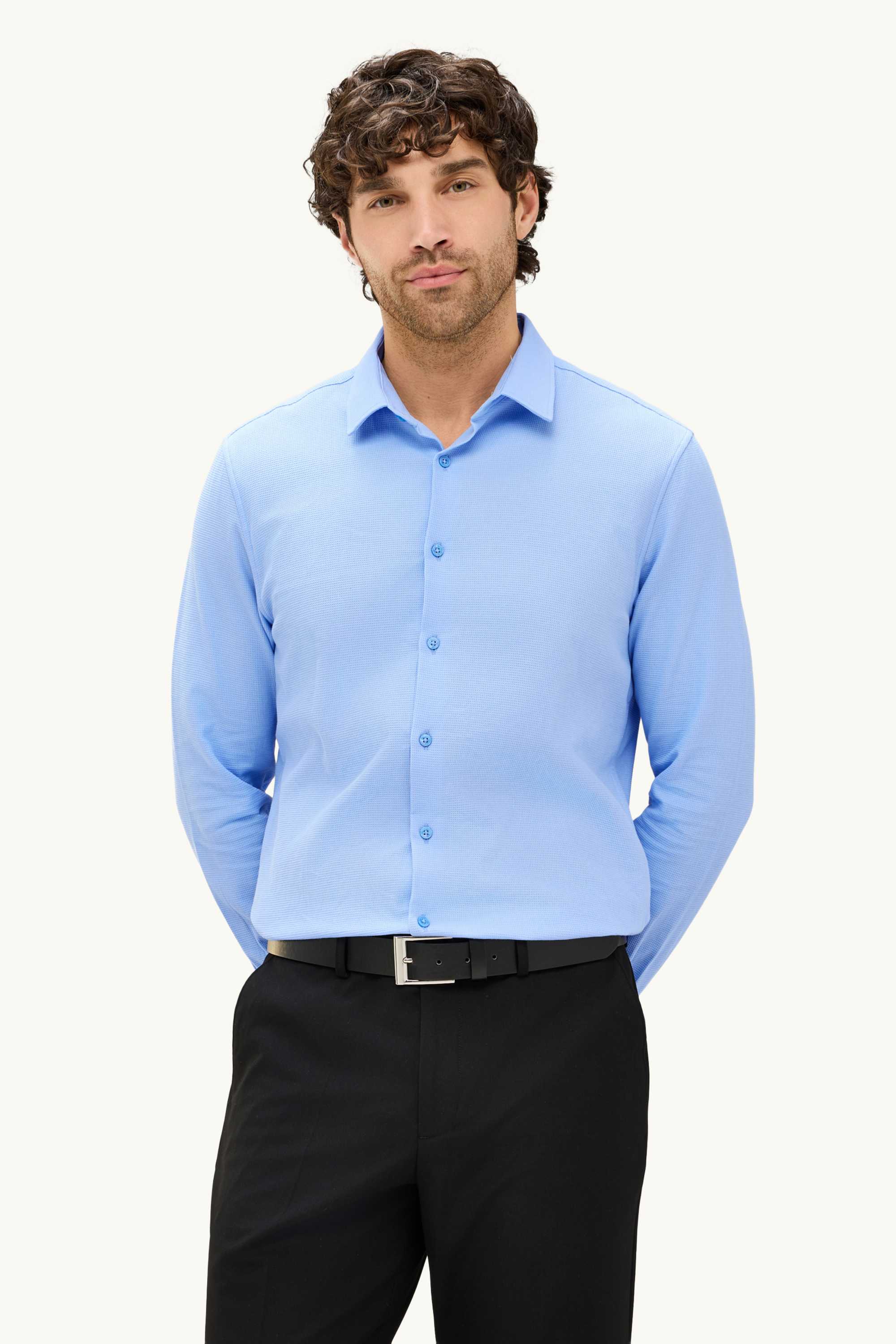 Business shirt - slim fit - kent collar - easy-iron - textured light blue