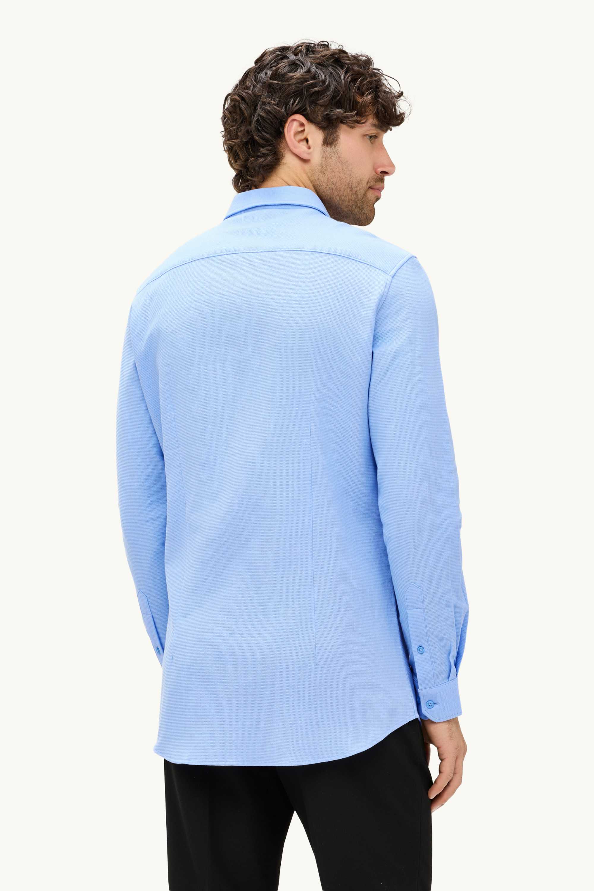 Business shirt - slim fit - kent collar - easy-iron - textured light blue