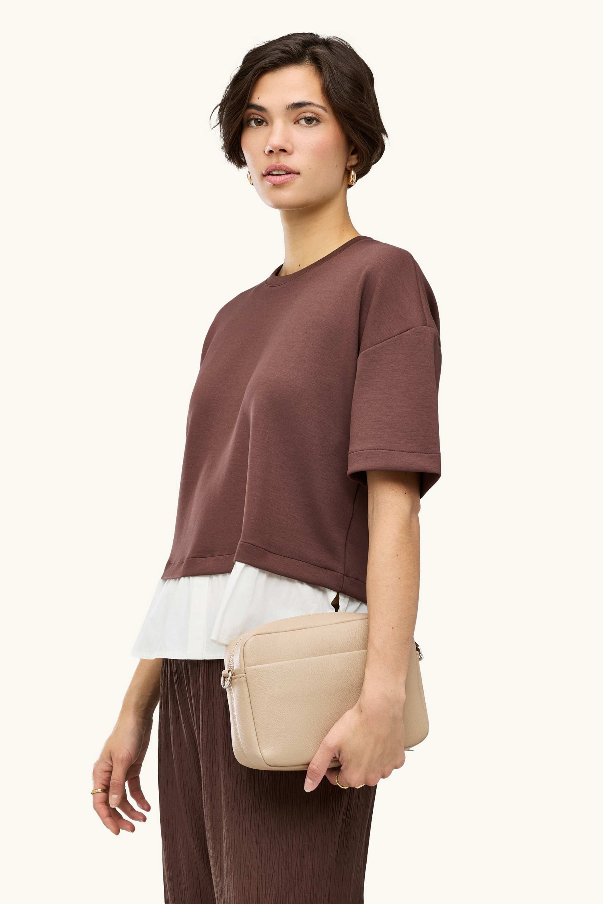 Crossbody bag with detachable bag strap - faux leather beige