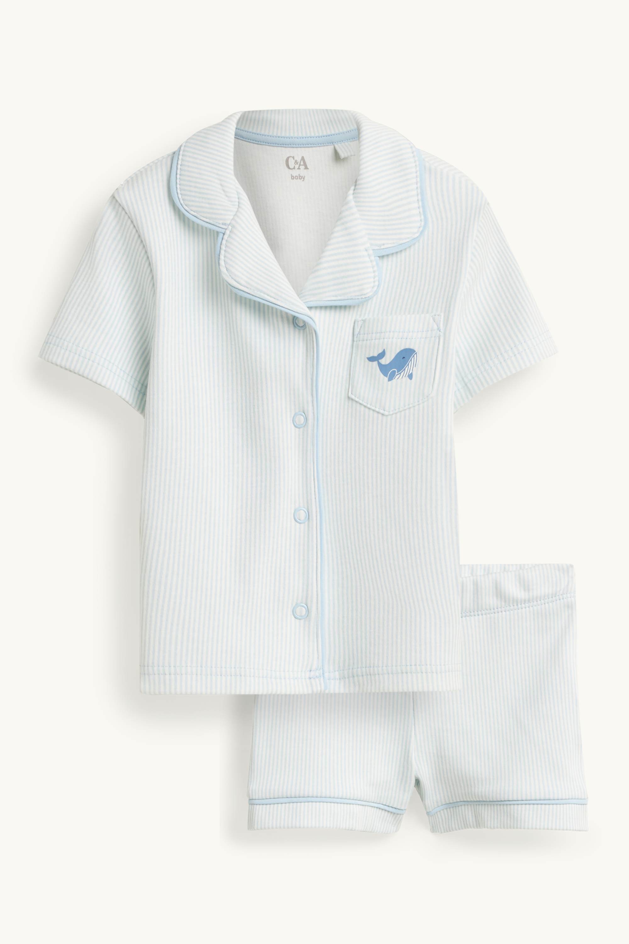 Whale - baby pyjamas - 2 piece - striped light blue