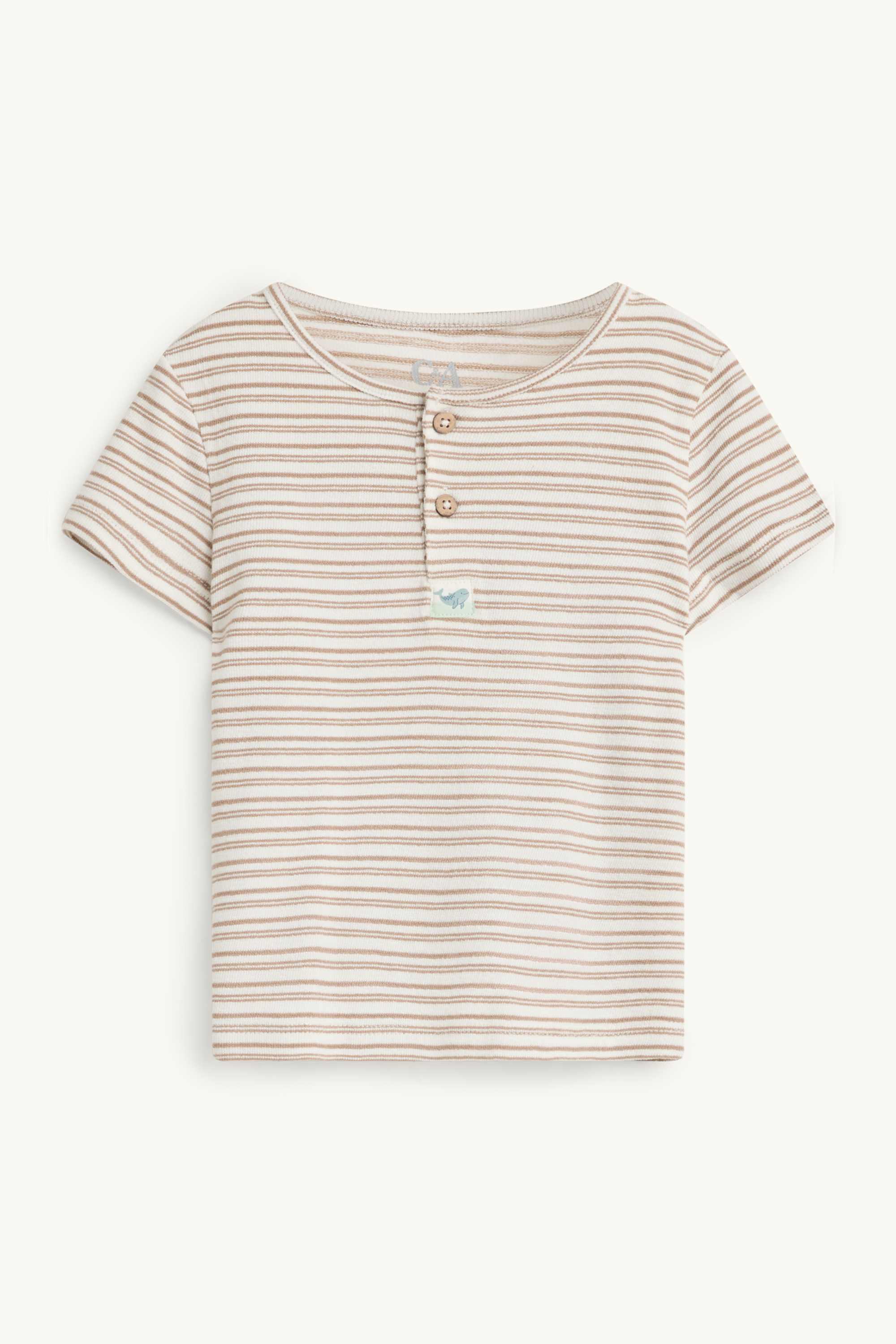 Whale - baby short sleeve T-shirt - striped white / beige