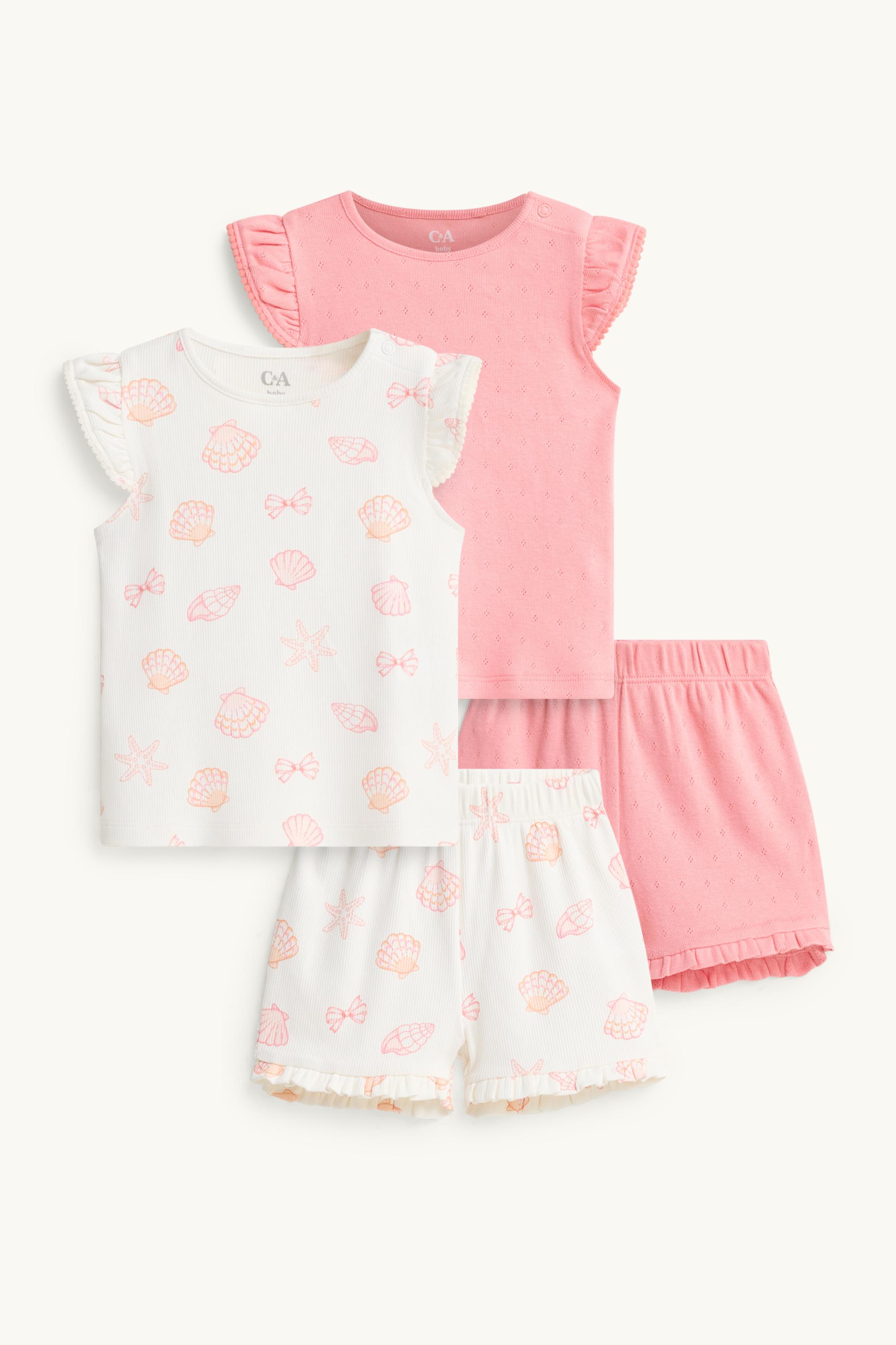 Multipack of 2 - scallop - baby pyjamas - 4 piece white / pink