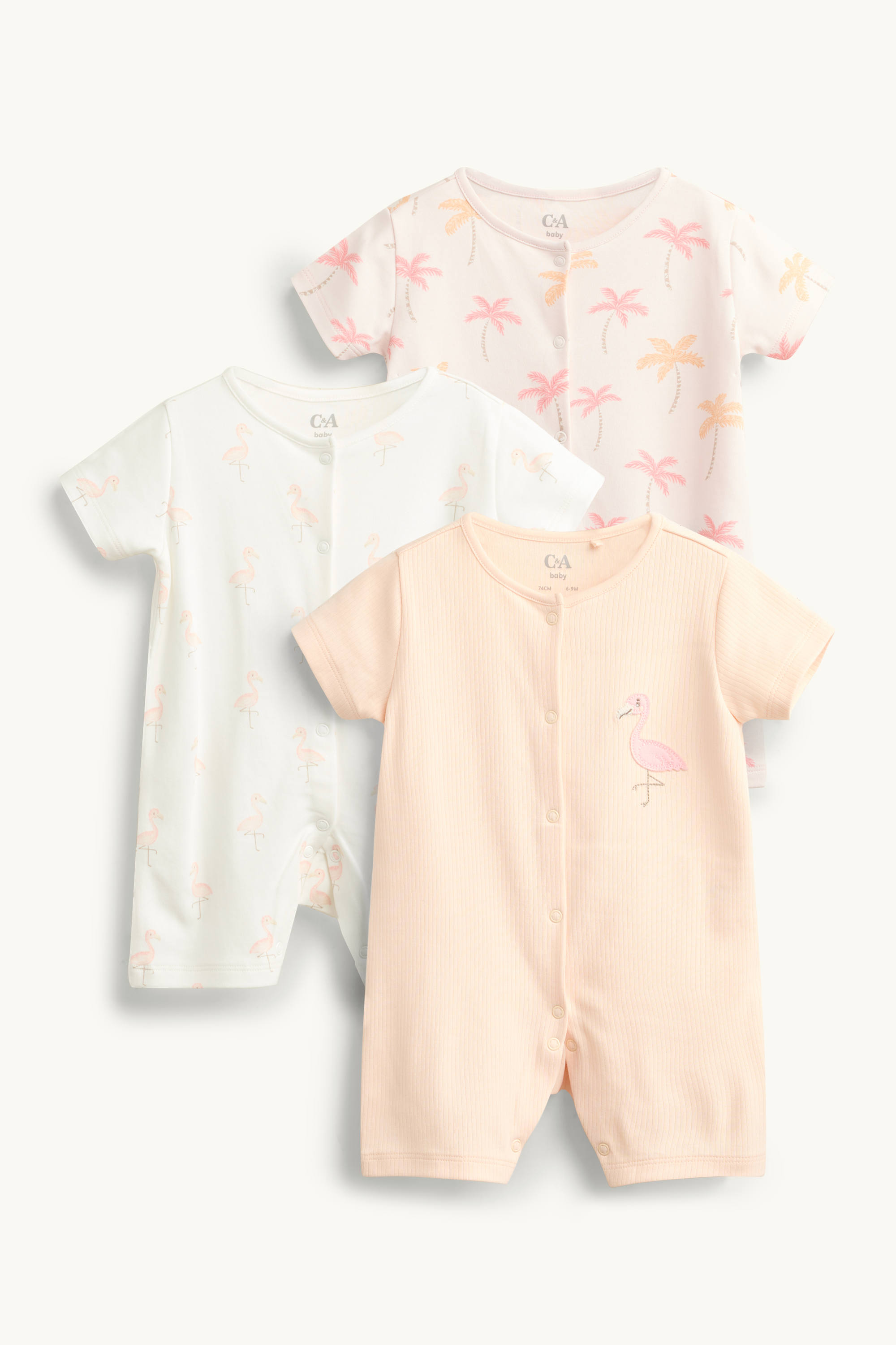 Multipack of 3 - flamingo and palm - baby sleepsuit rose