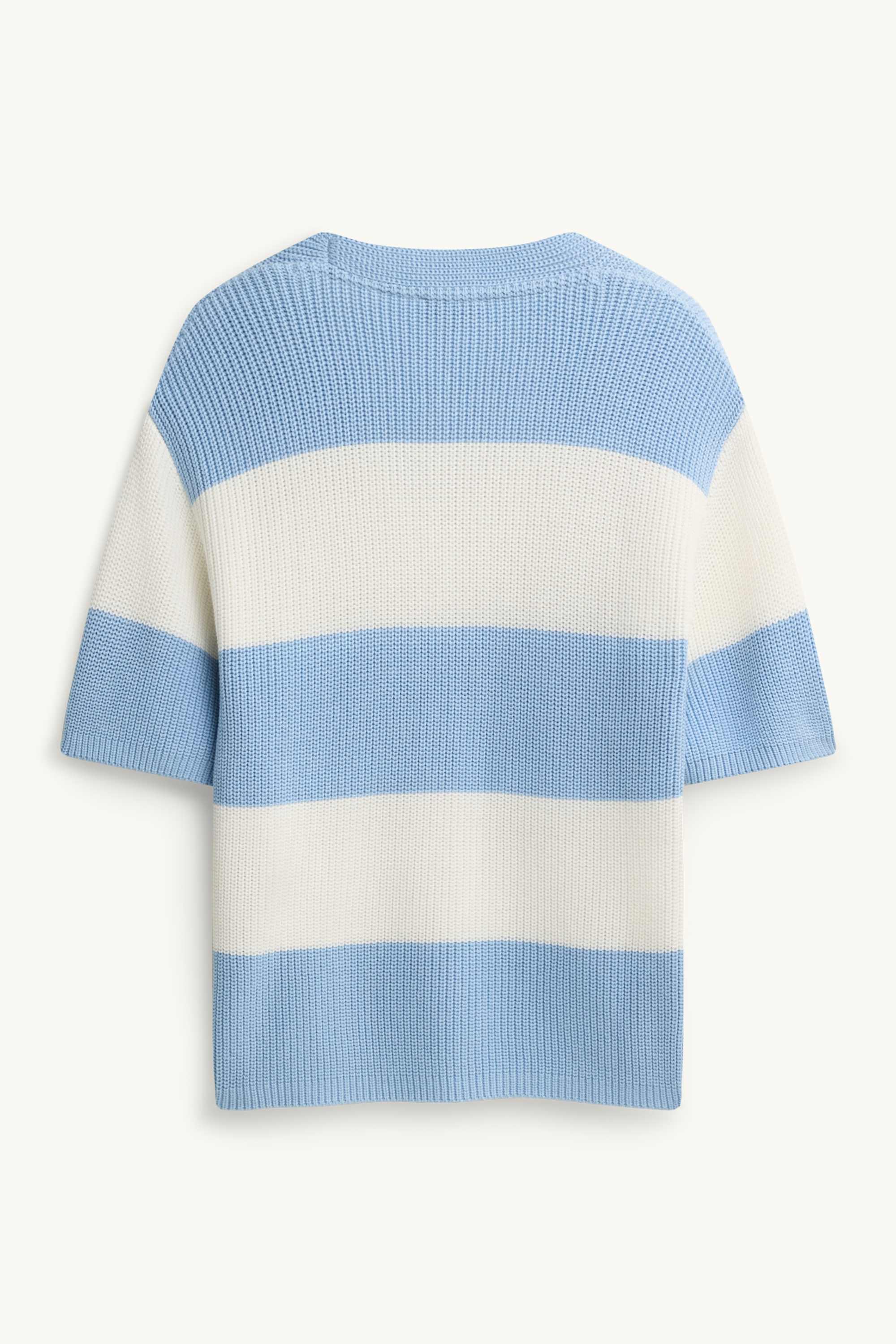 Knitted jumper - short sleeve - ribbed - striped blue / white