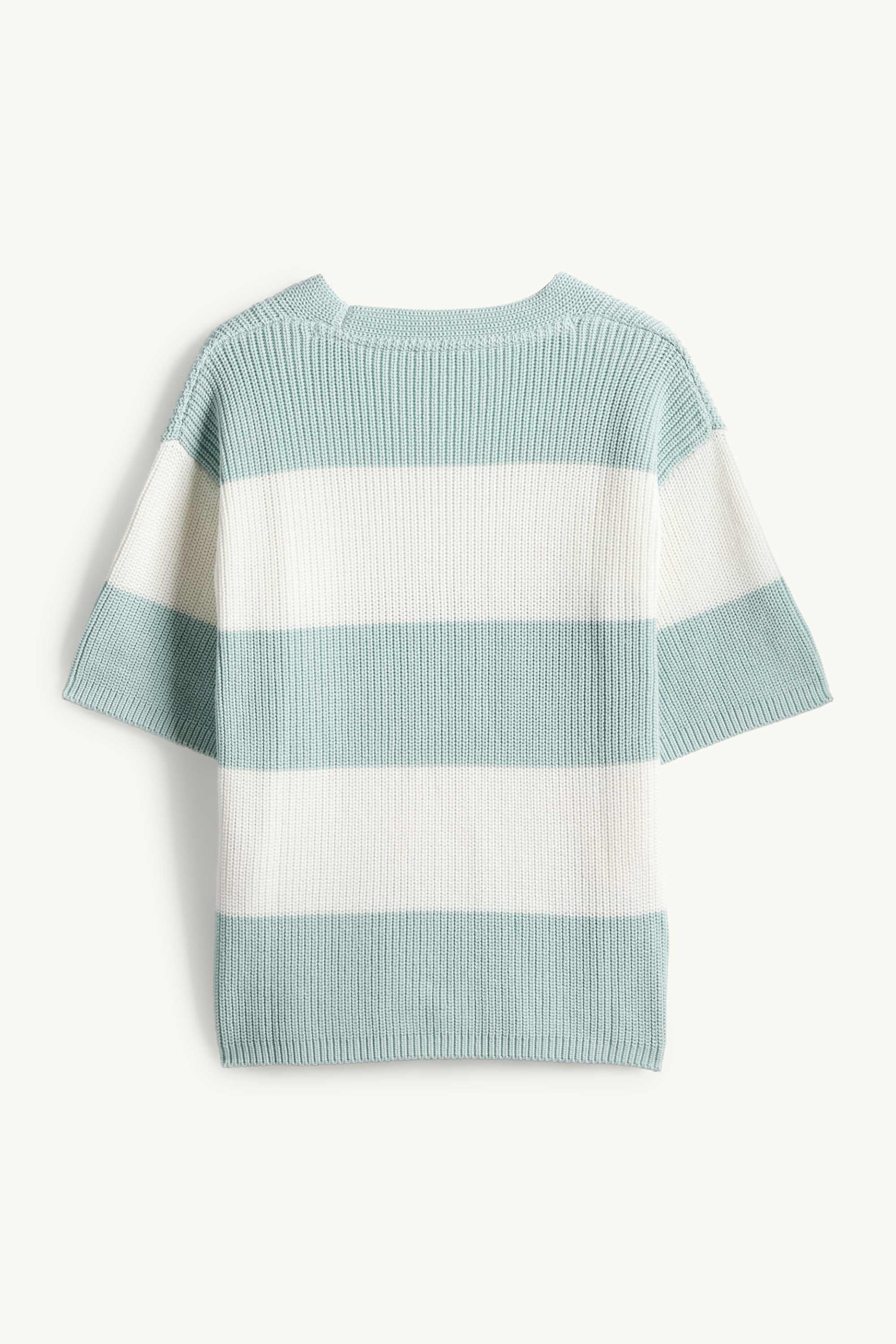 Knitted jumper - short sleeve - ribbed - striped mint green
