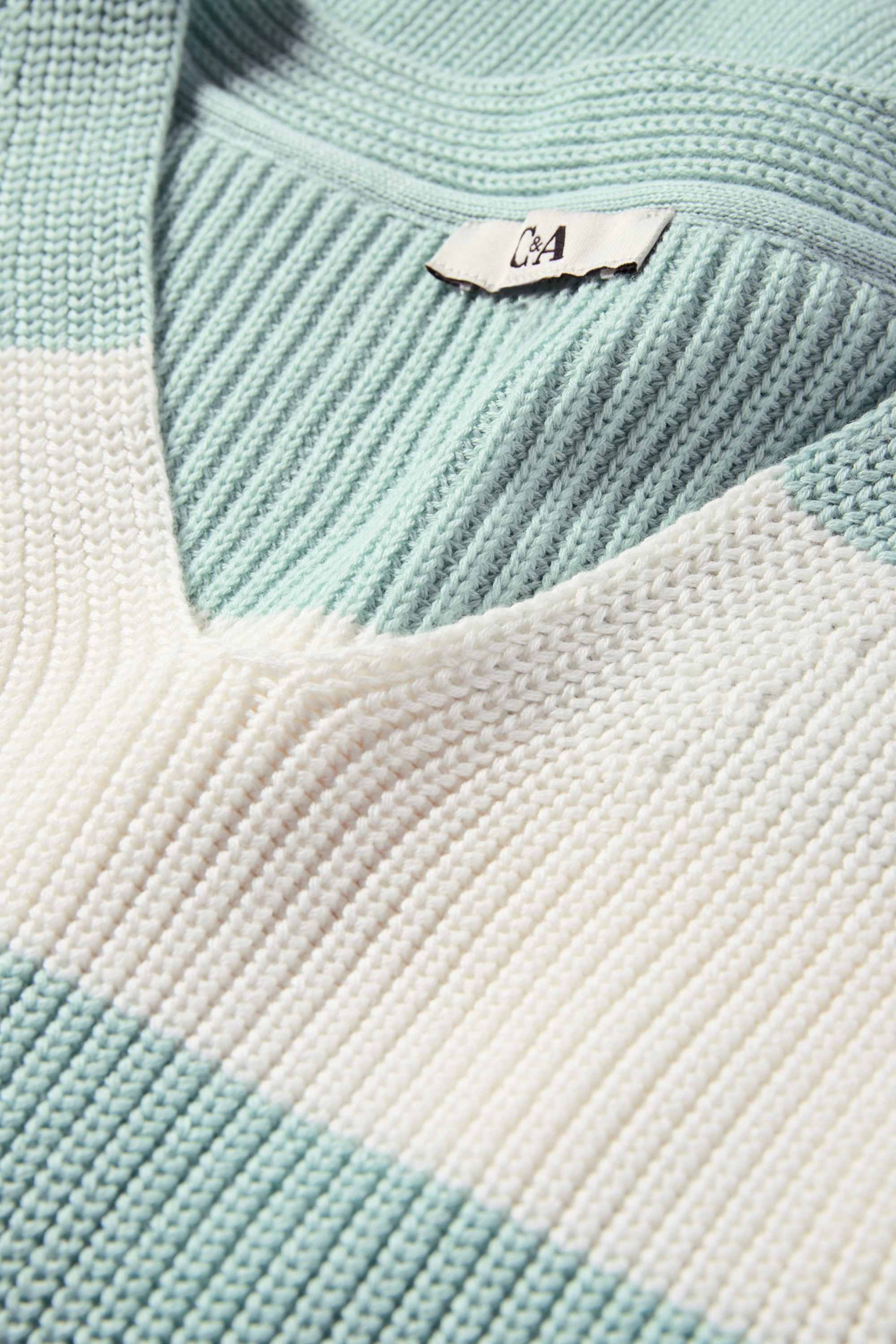 Knitted jumper - short sleeve - ribbed - striped mint green