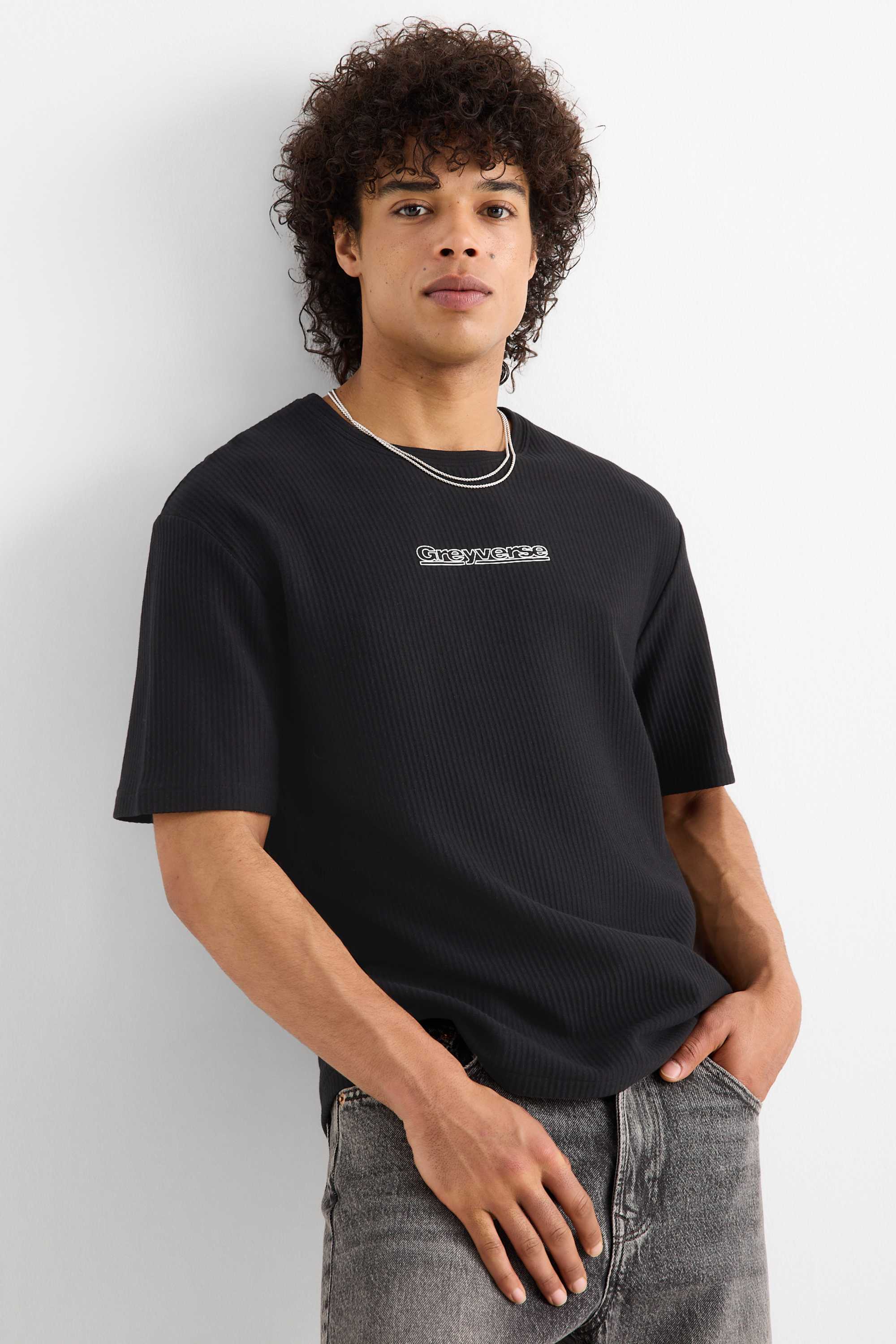 T-shirt - relaxed fit - ribbed black